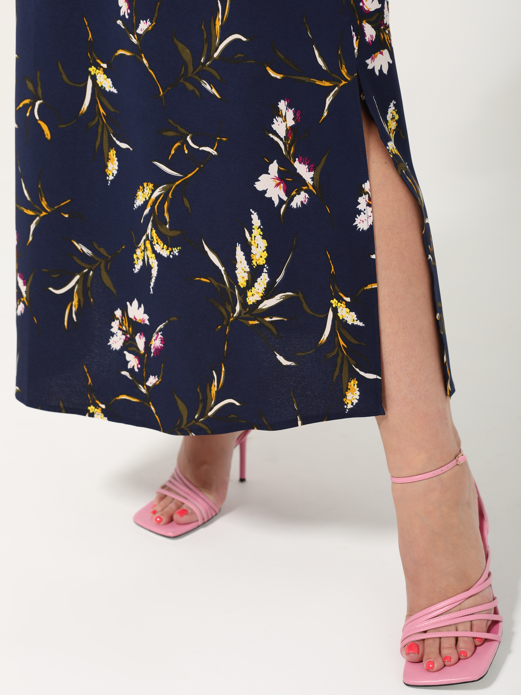 Платье тёмно-синее длинное с разрезами по низу Dora(фото8)