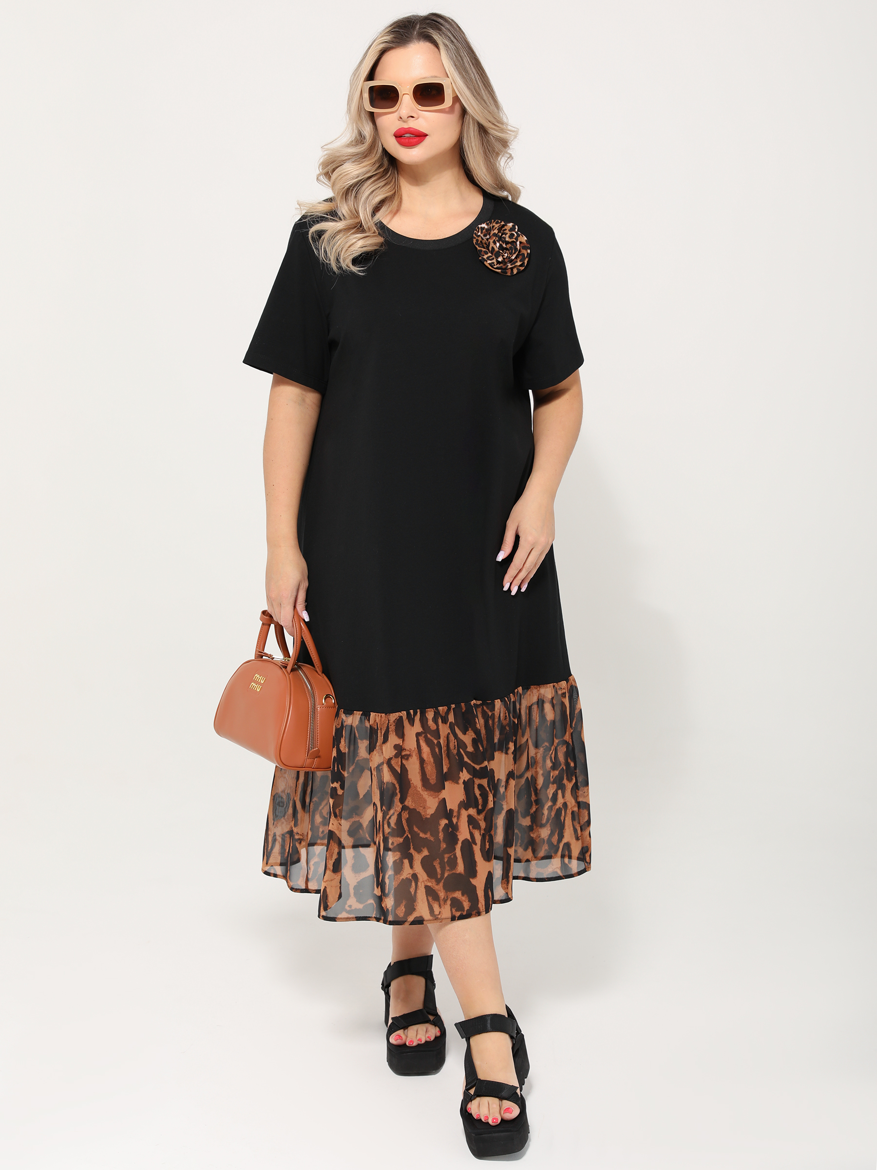 Платье трикотажное чёрное с брошью Dora(фото8)