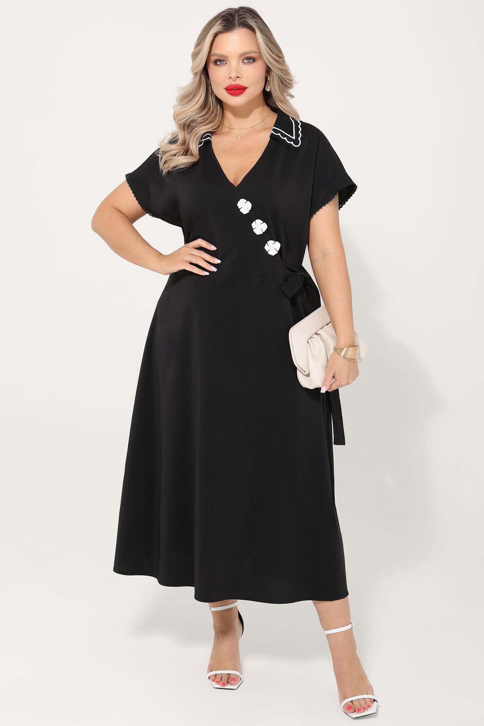 Платье длинное чёрное на запах Dora