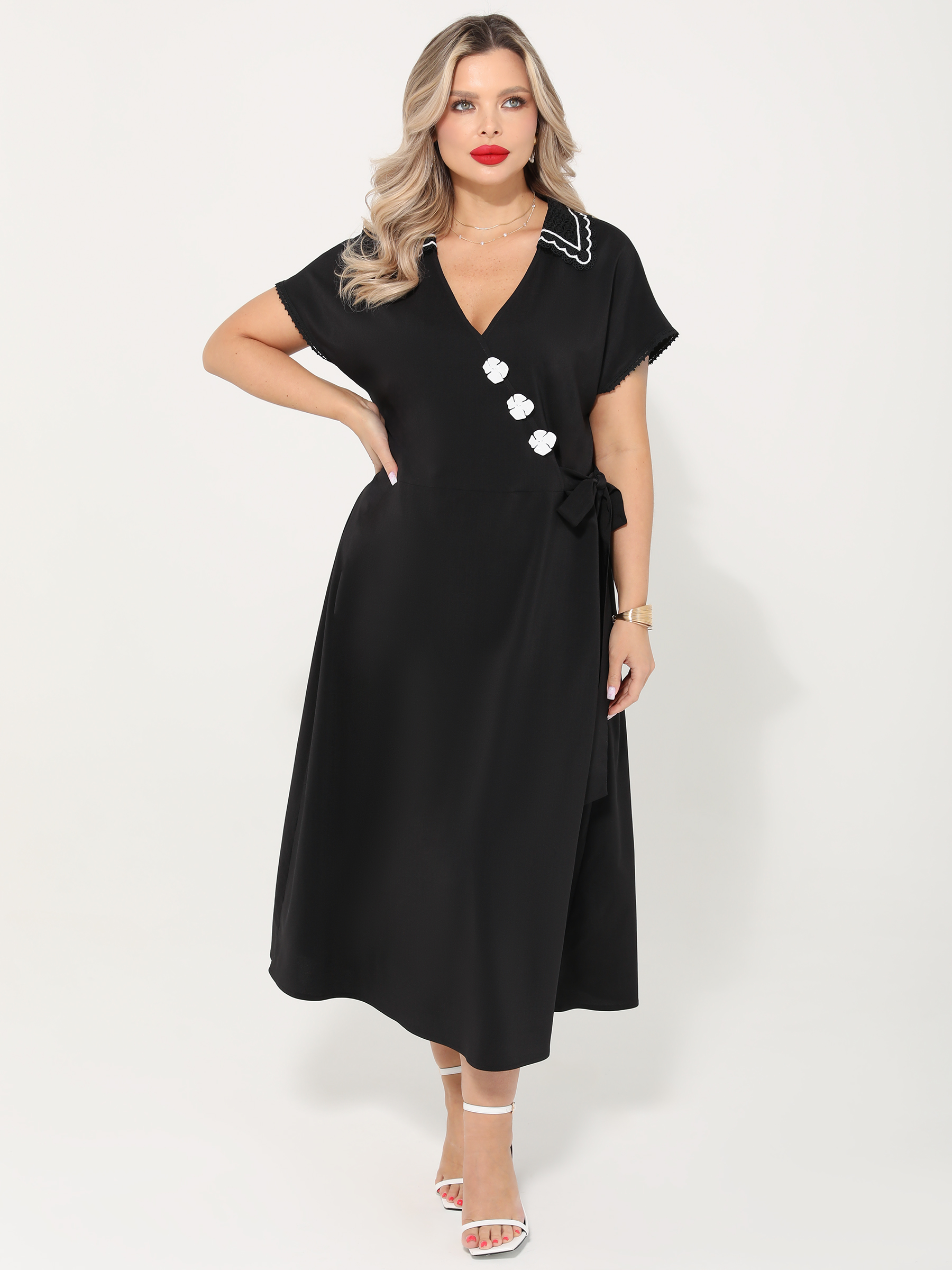 Платье длинное чёрное на запах Dora(фото4)