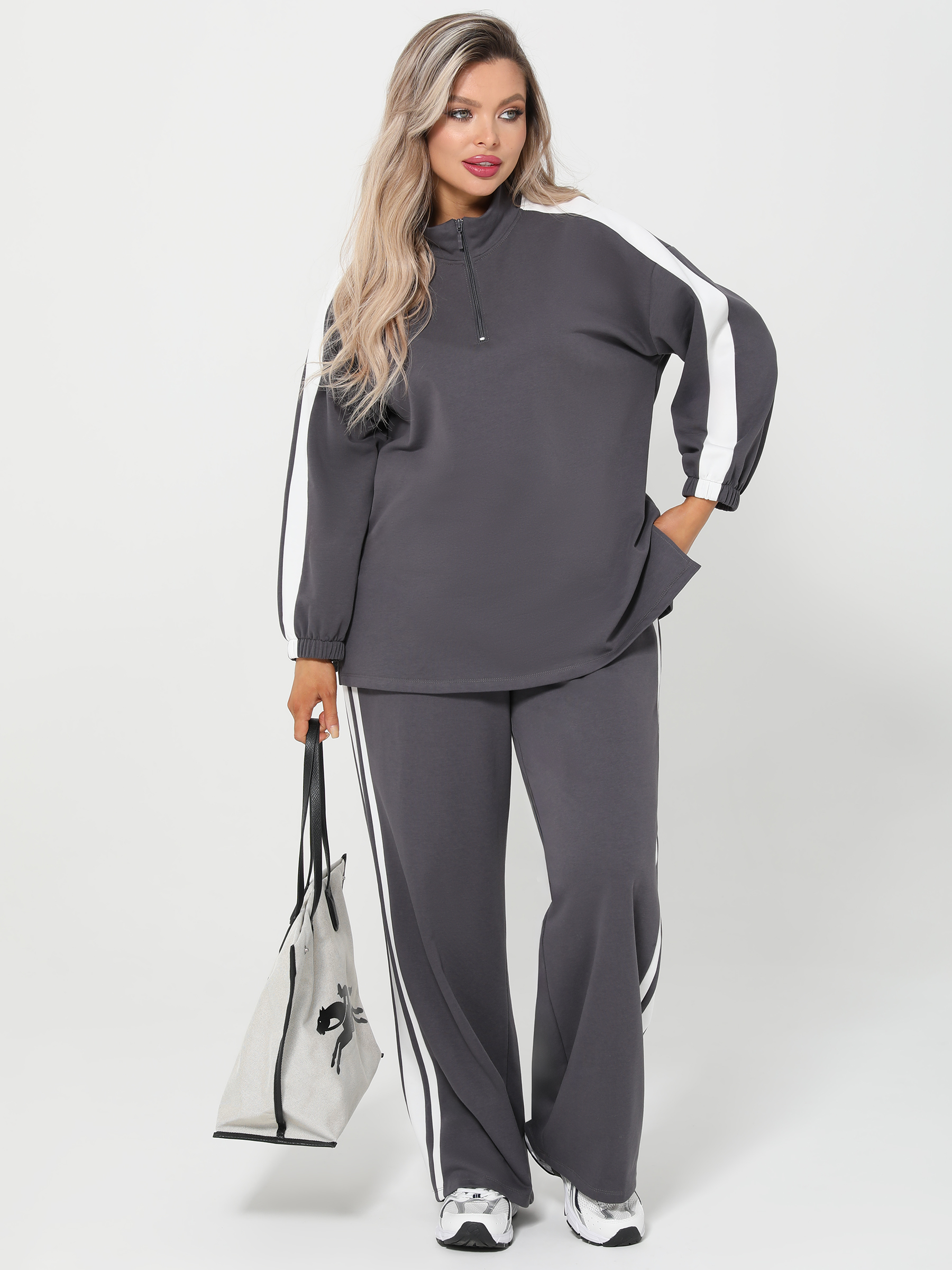 Брюки серые из футера с лампасами Dora(фото4)