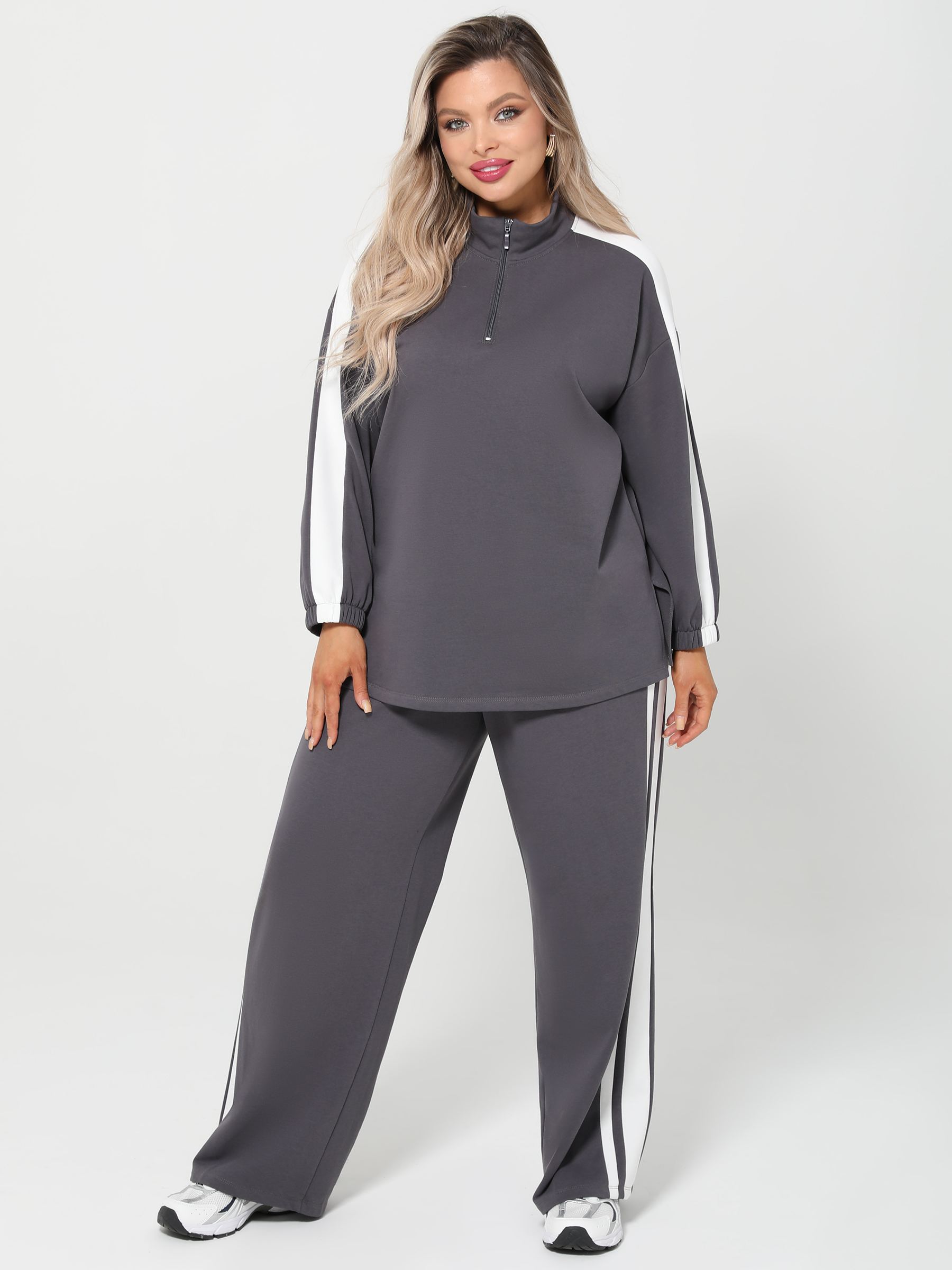 Брюки серые из футера с лампасами Dora(фото2)