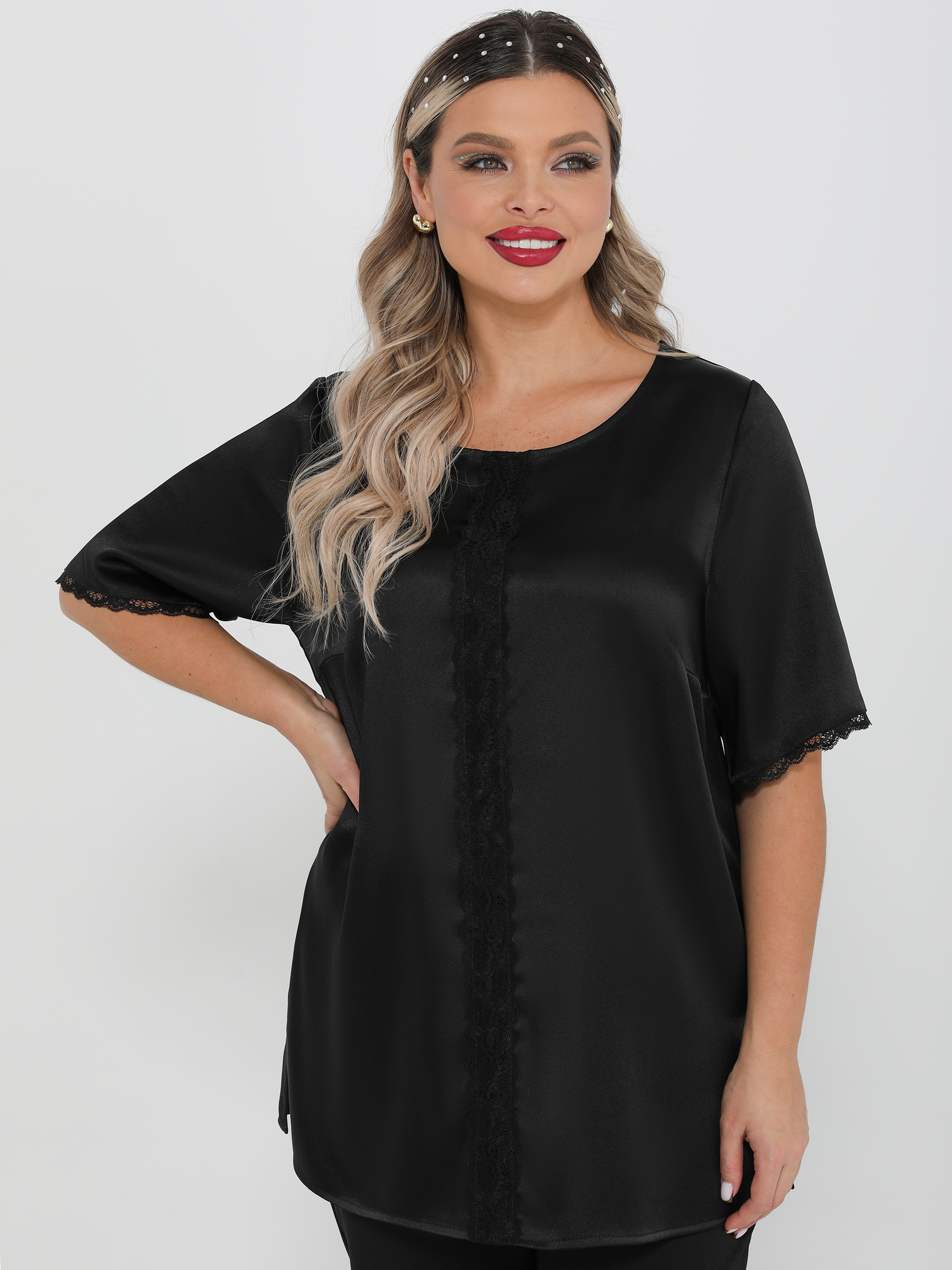 Блузка чёрная с кружевом Dora(фото4)