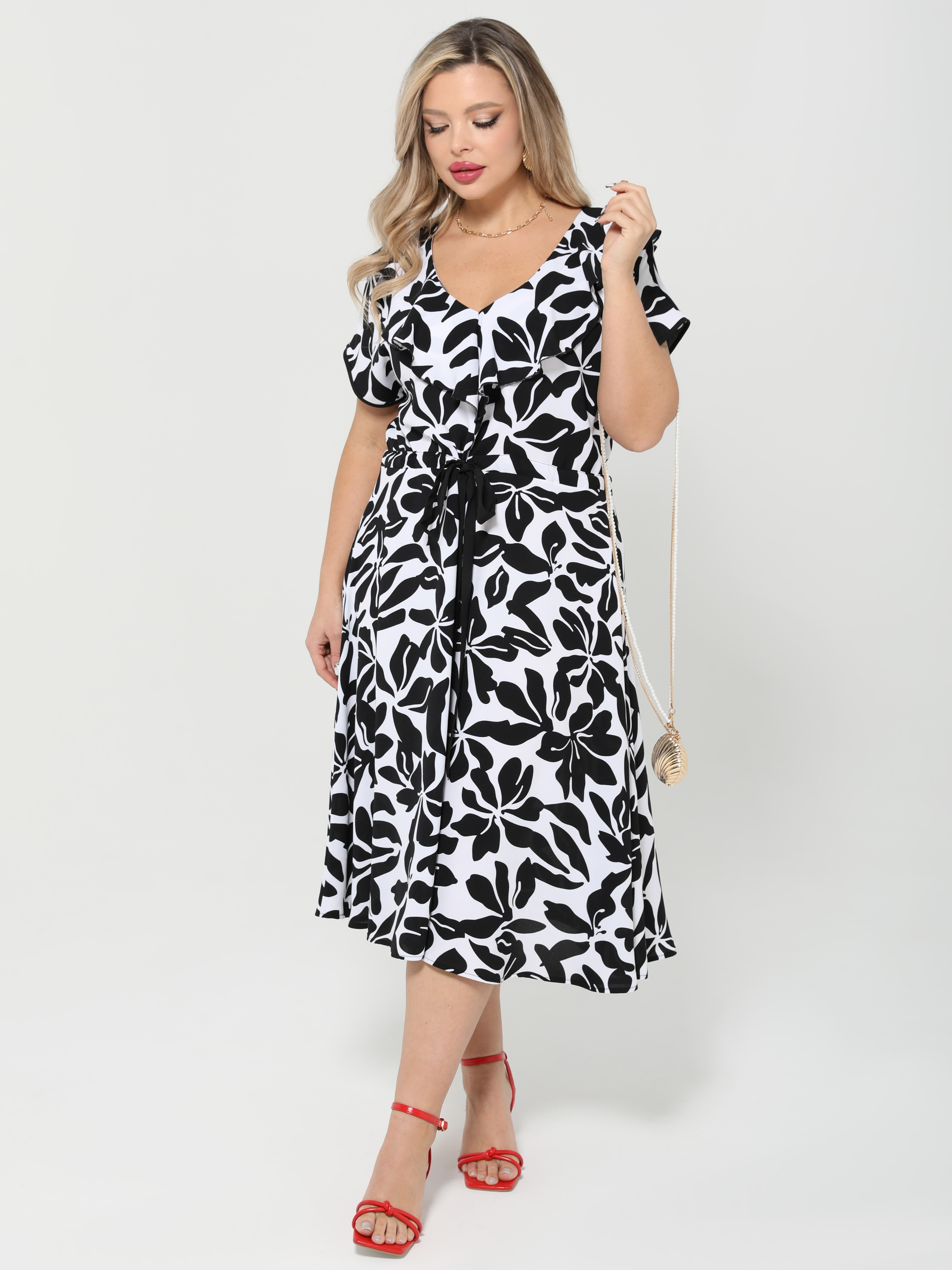 Платье чёрно-белое с кулиской Dora(фото9)