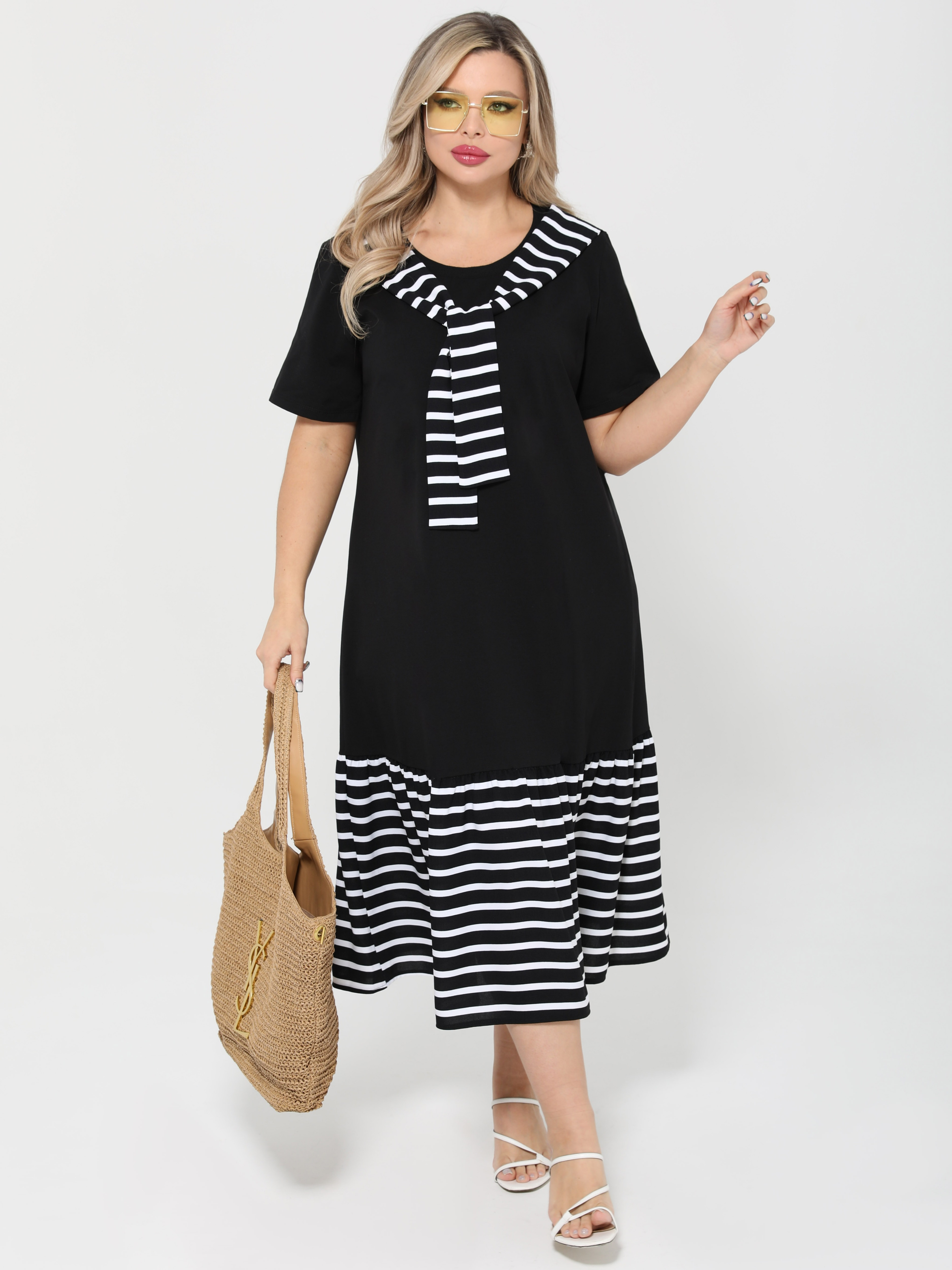 Платье чёрное из трикотажа в морском стиле Dora(фото2)