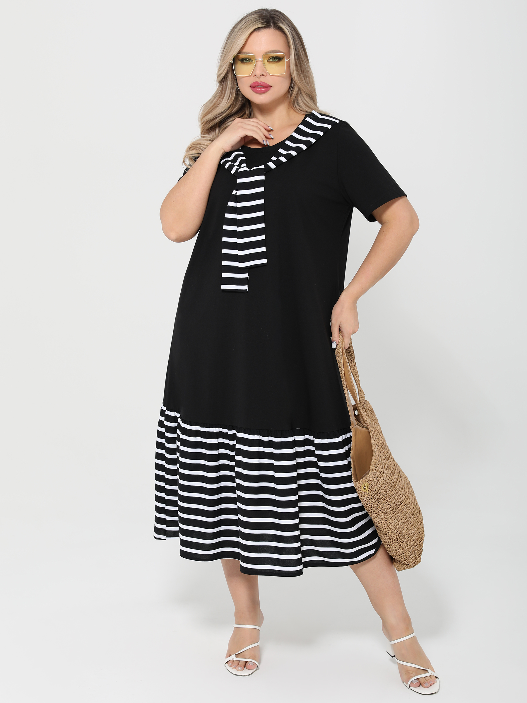 Платье чёрное из трикотажа в морском стиле Dora(фото5)