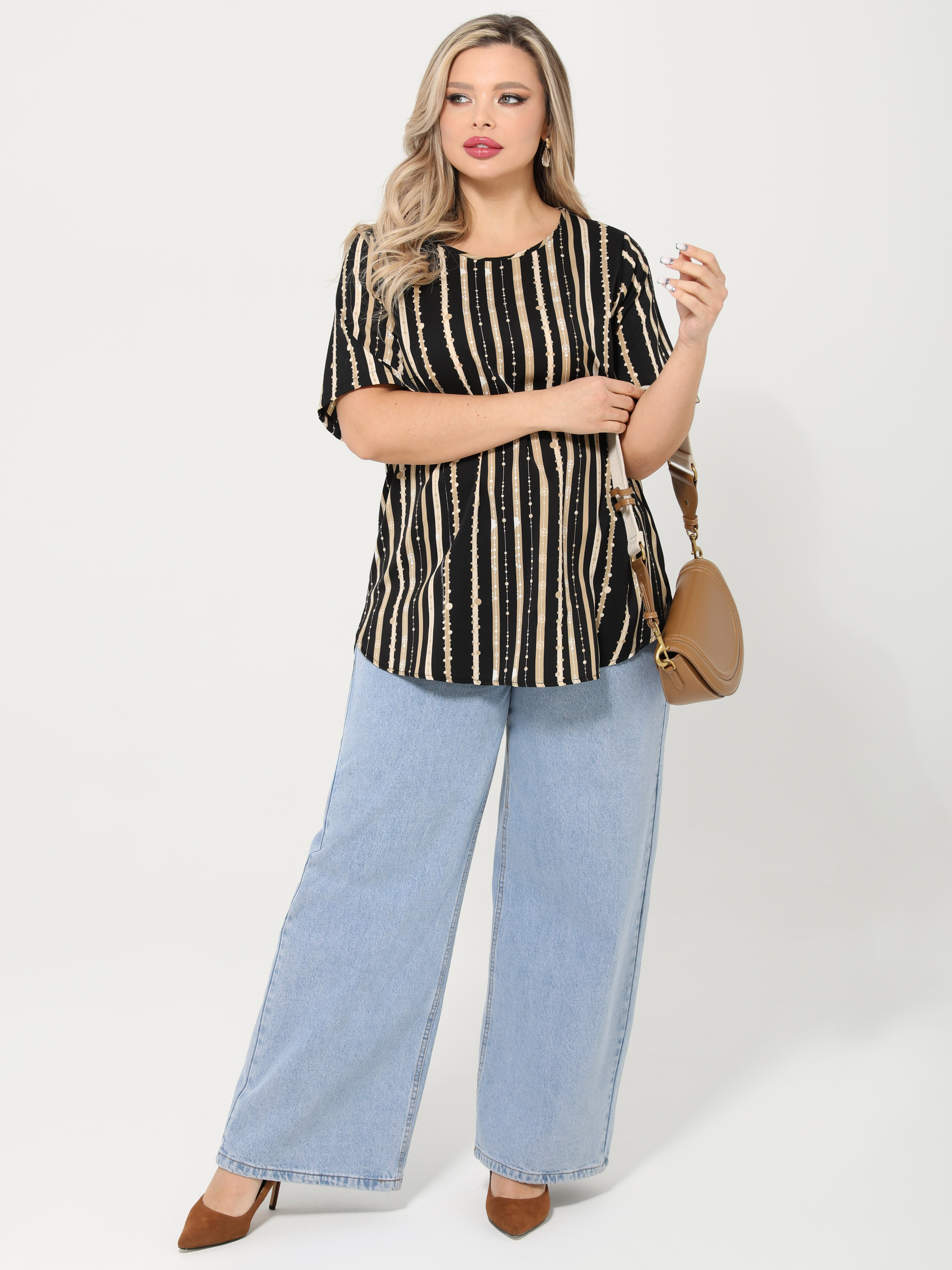 Блузка чёрно-бежевая в полоску Dora(фото5)