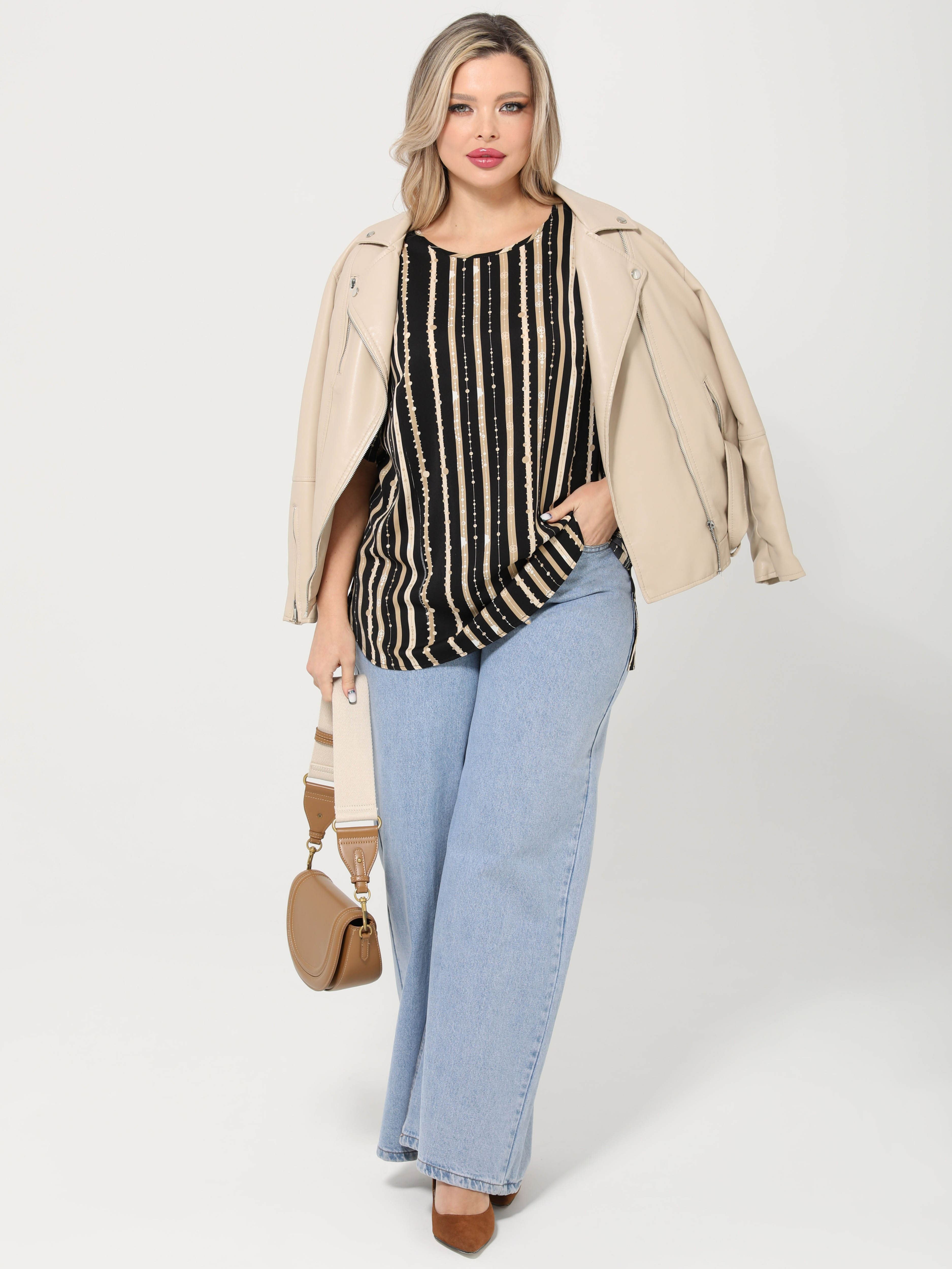 Блузка чёрно-бежевая в полоску Dora(фото2)