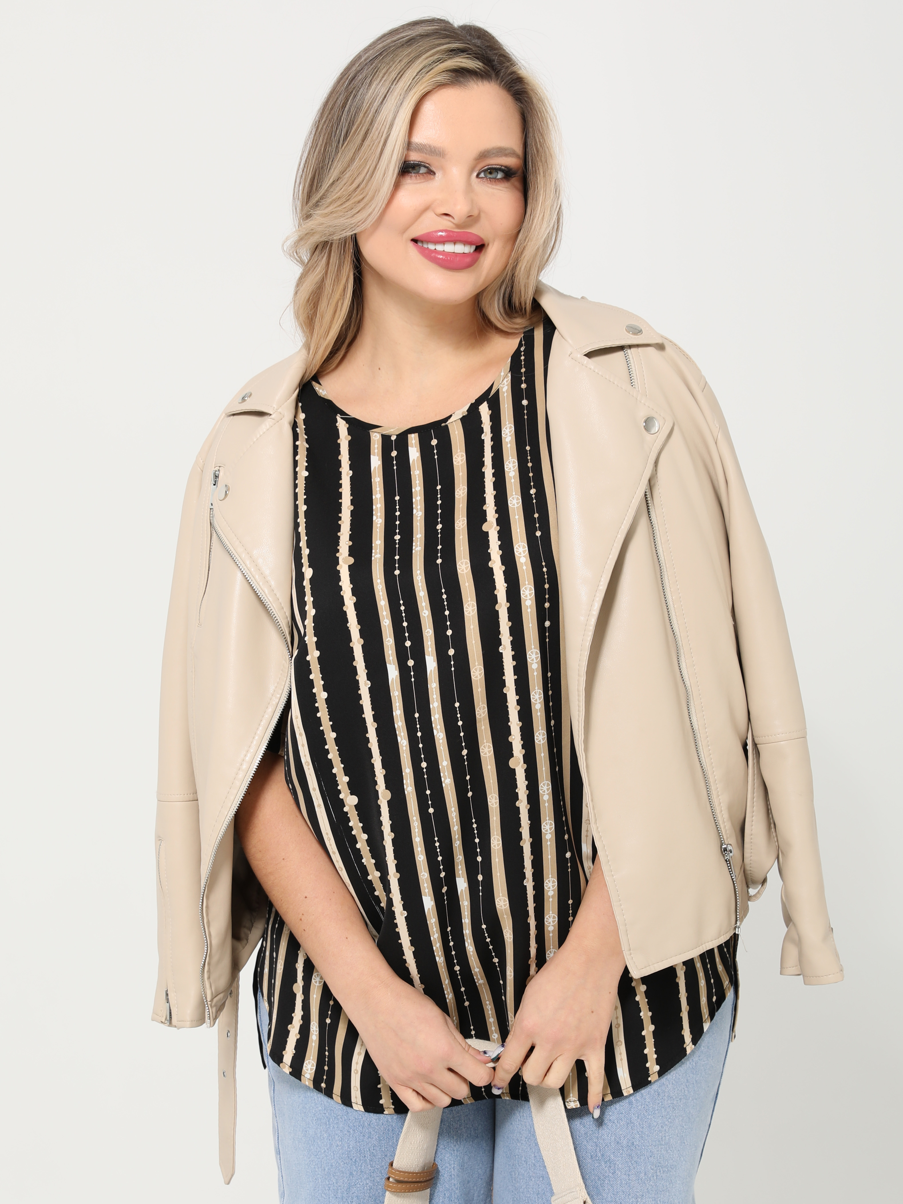 Блузка чёрно-бежевая в полоску Dora(фото3)
