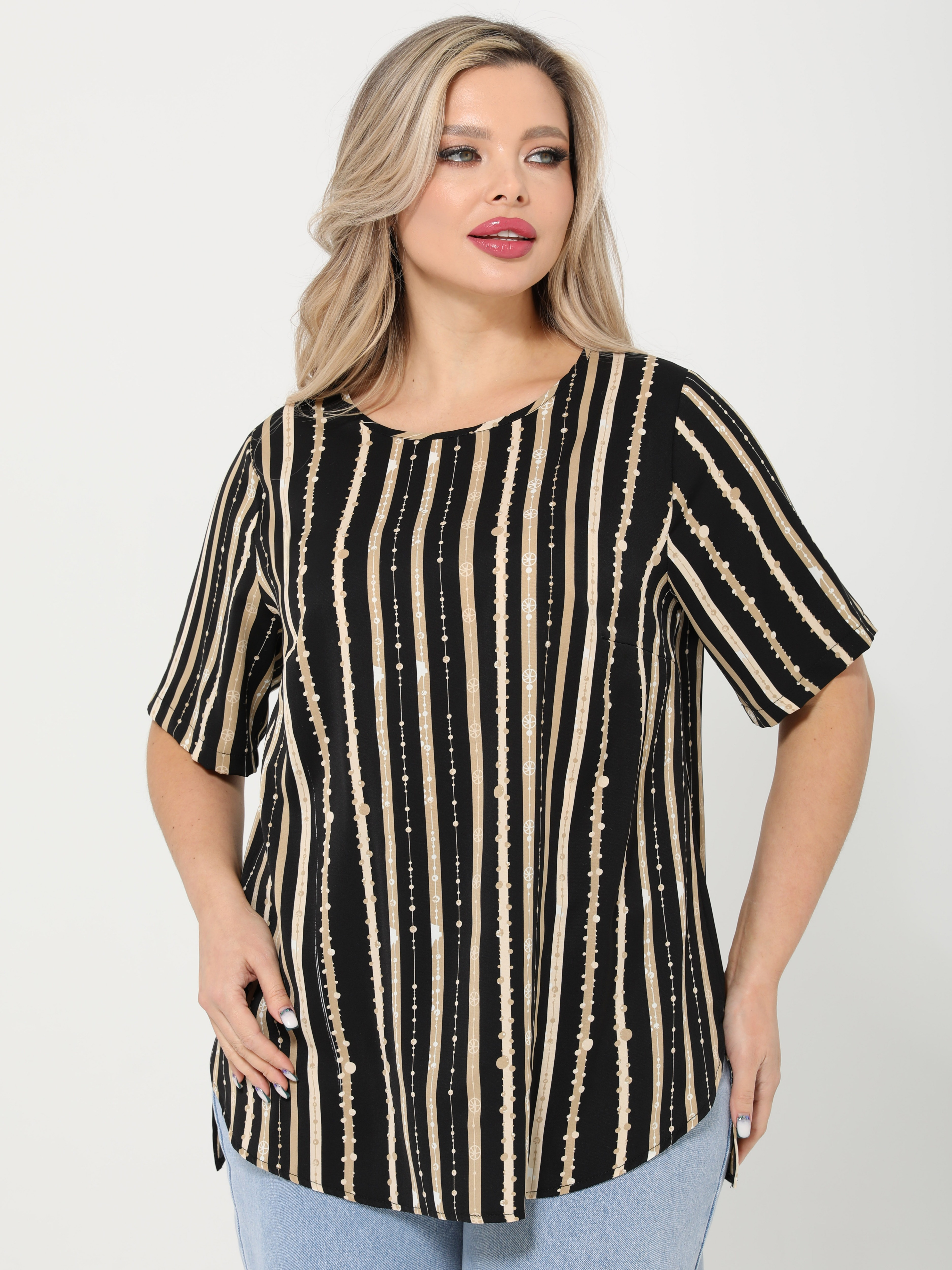 Блузка чёрно-бежевая в полоску Dora(фото6)