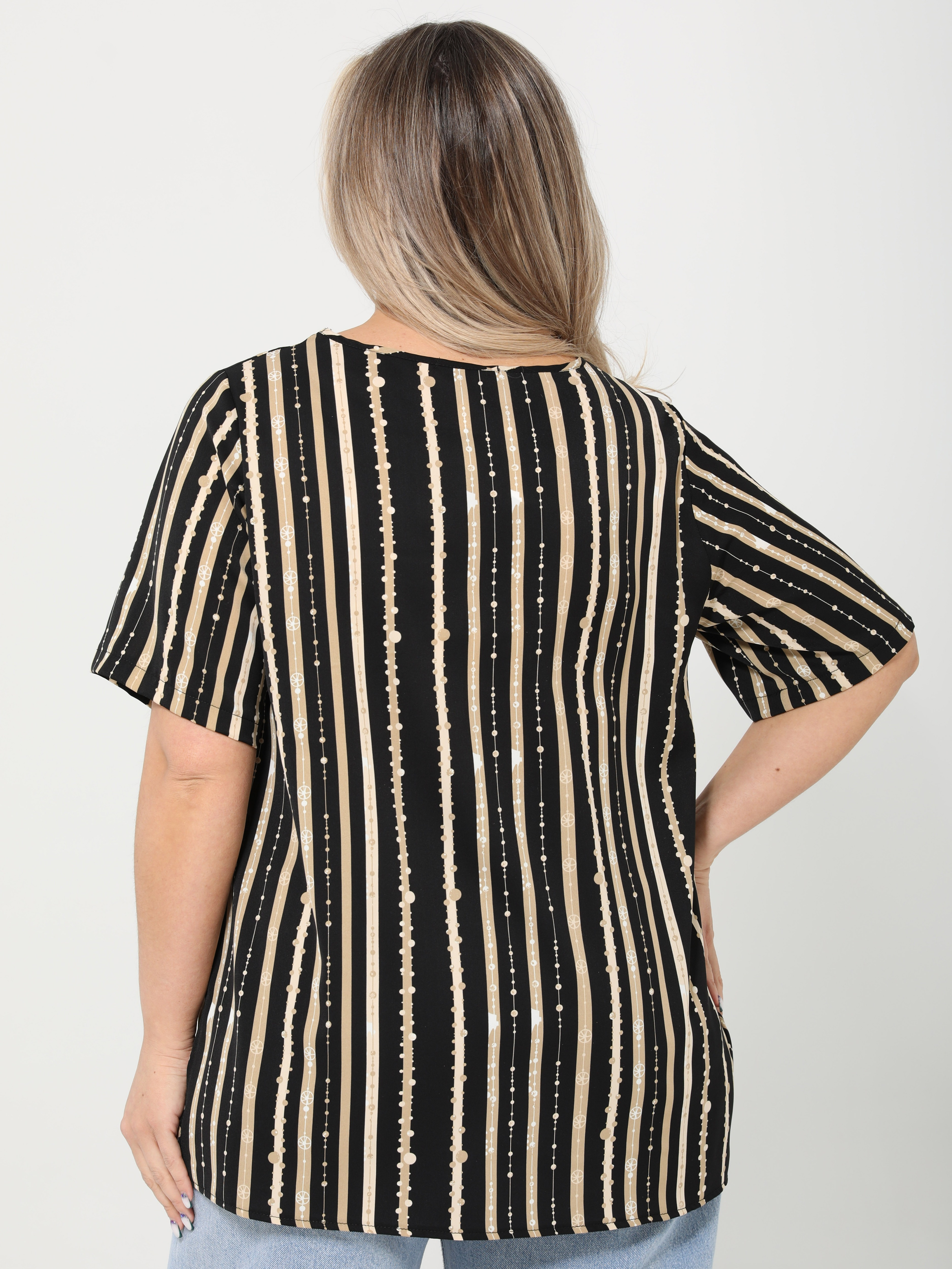 Блузка чёрно-бежевая в полоску Dora(фото9)