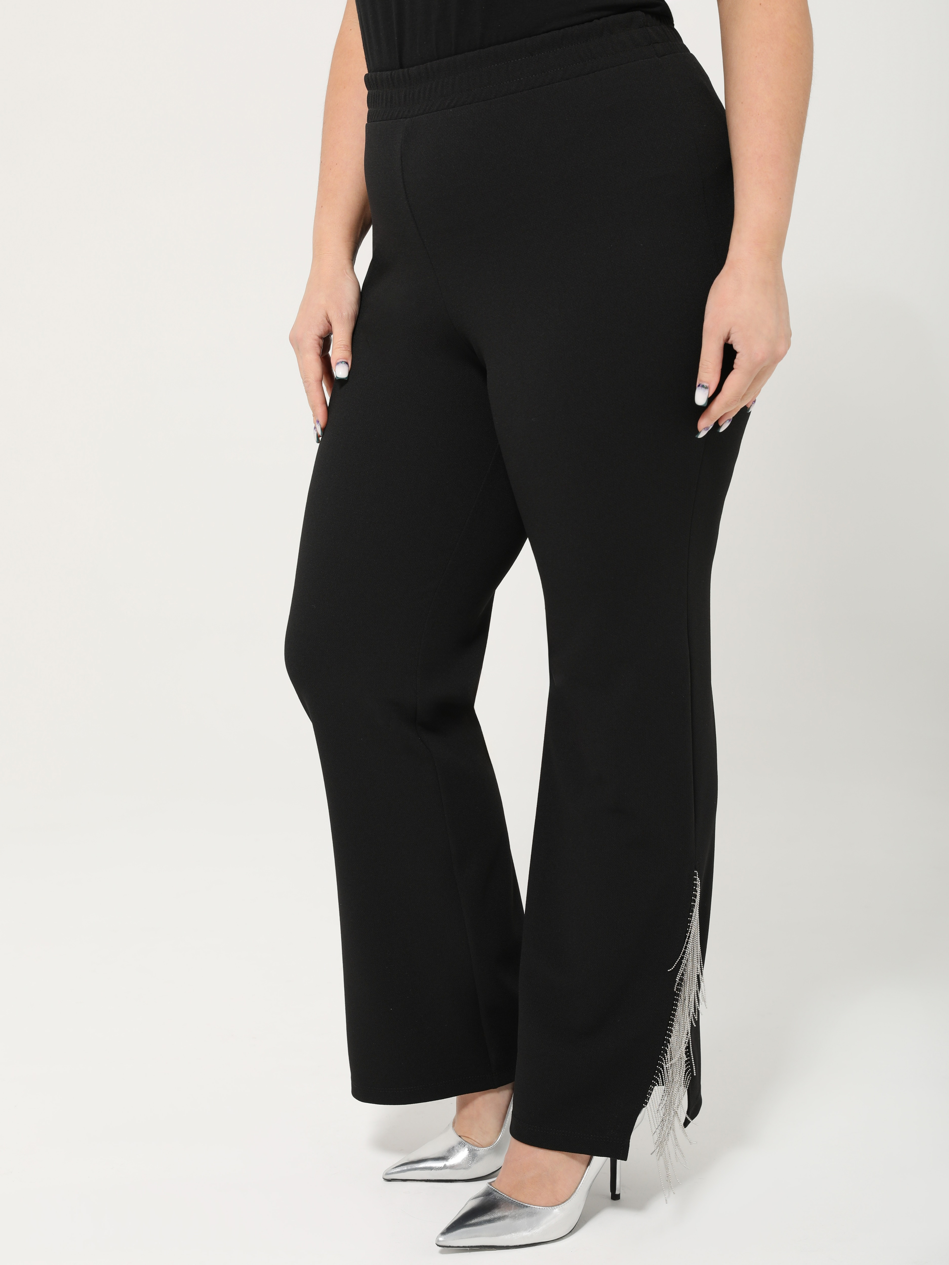 Брюки нарядные чёрные с металлической бахромой Dora(фото3)