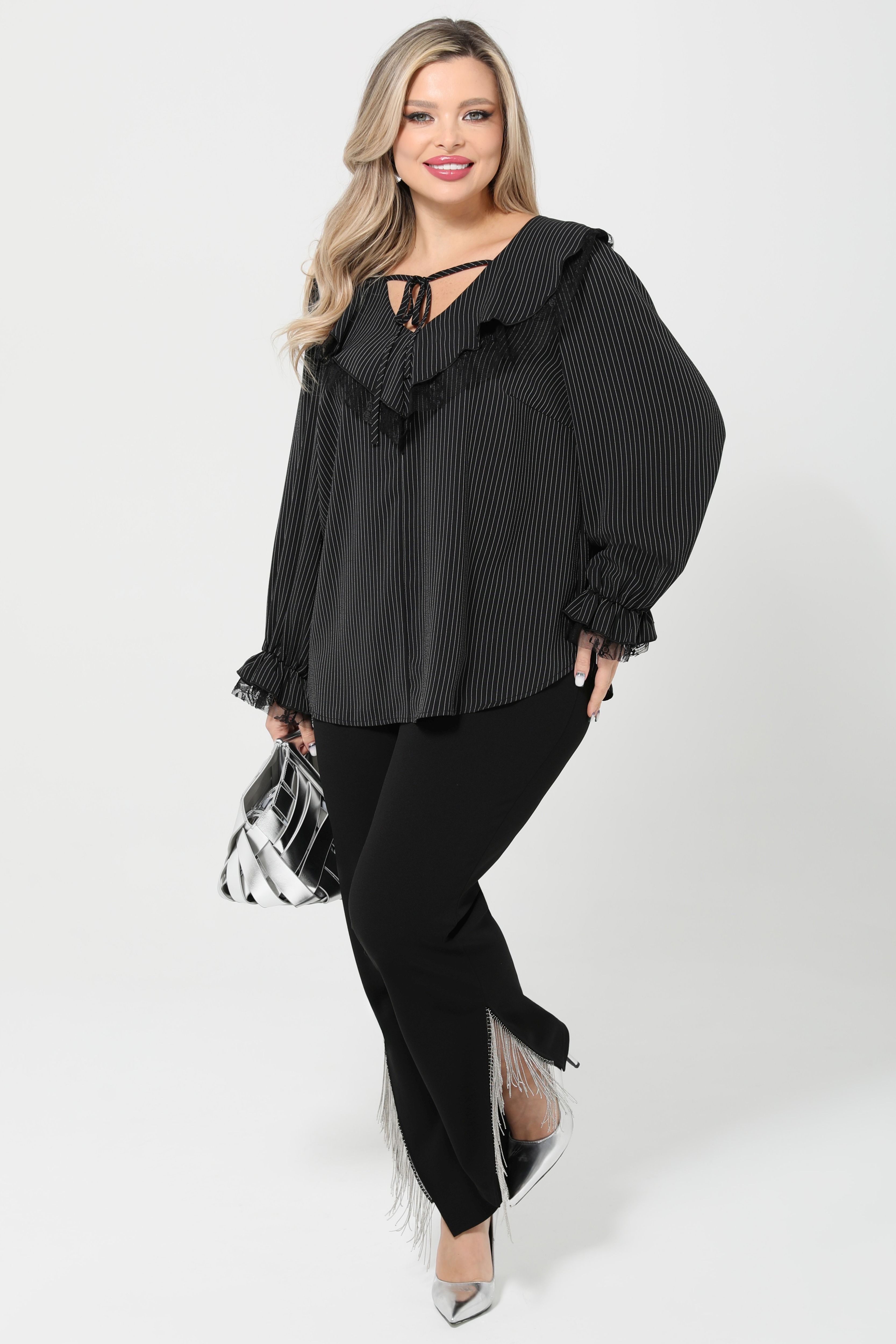 Брюки нарядные чёрные с металлической бахромой Dora