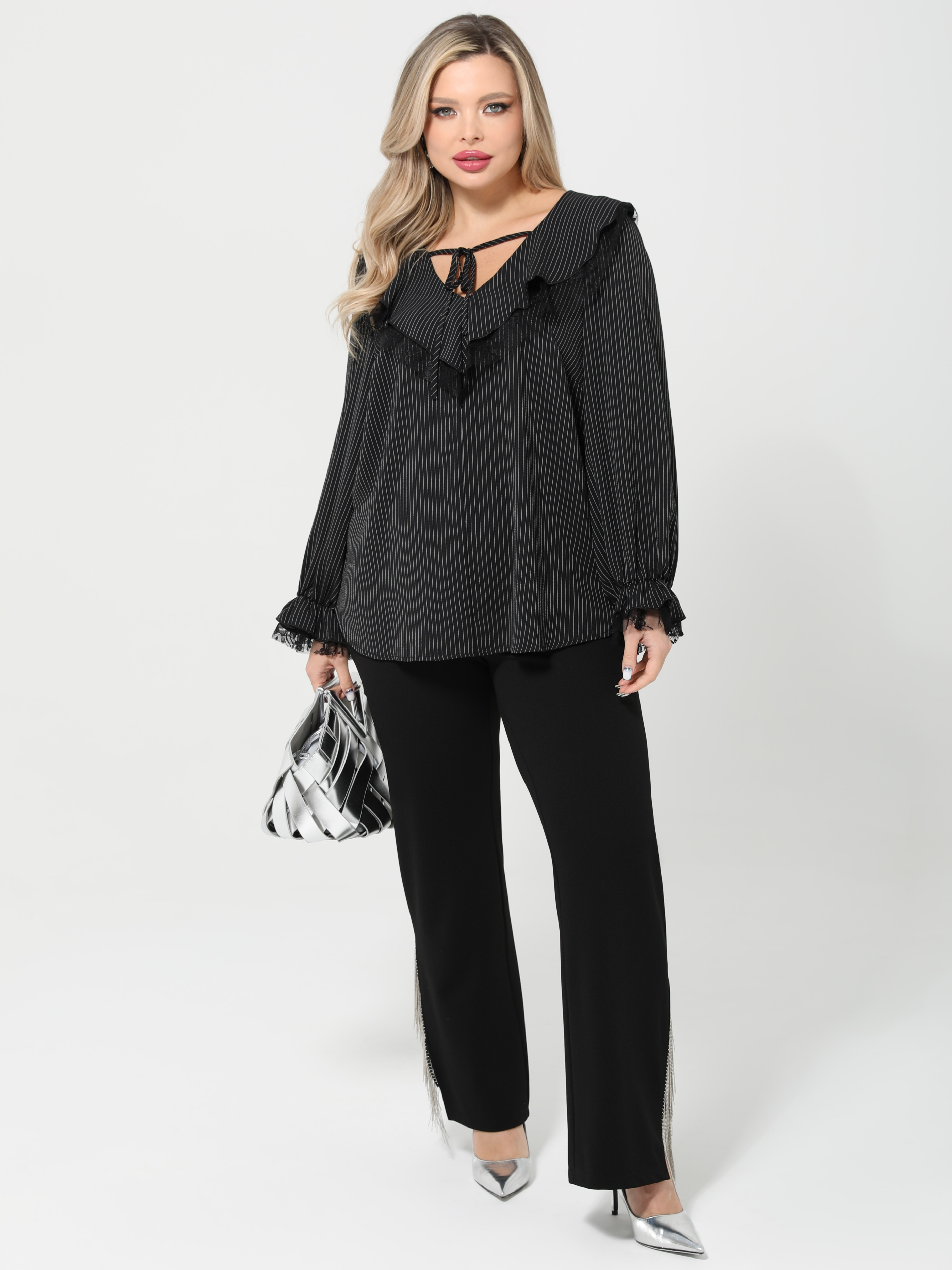 Брюки нарядные чёрные с металлической бахромой Dora(фото2)