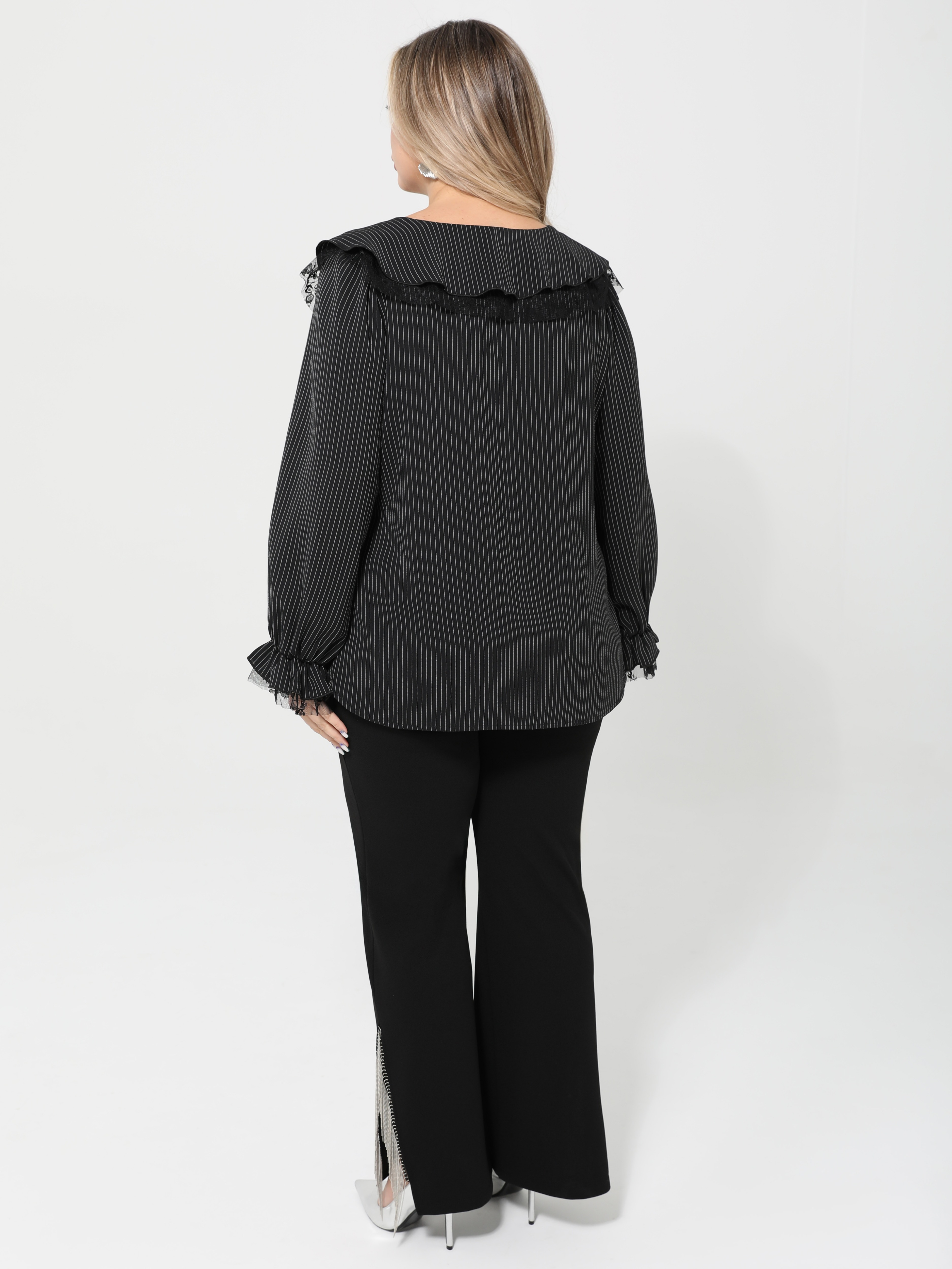 Брюки нарядные чёрные с металлической бахромой Dora(фото10)