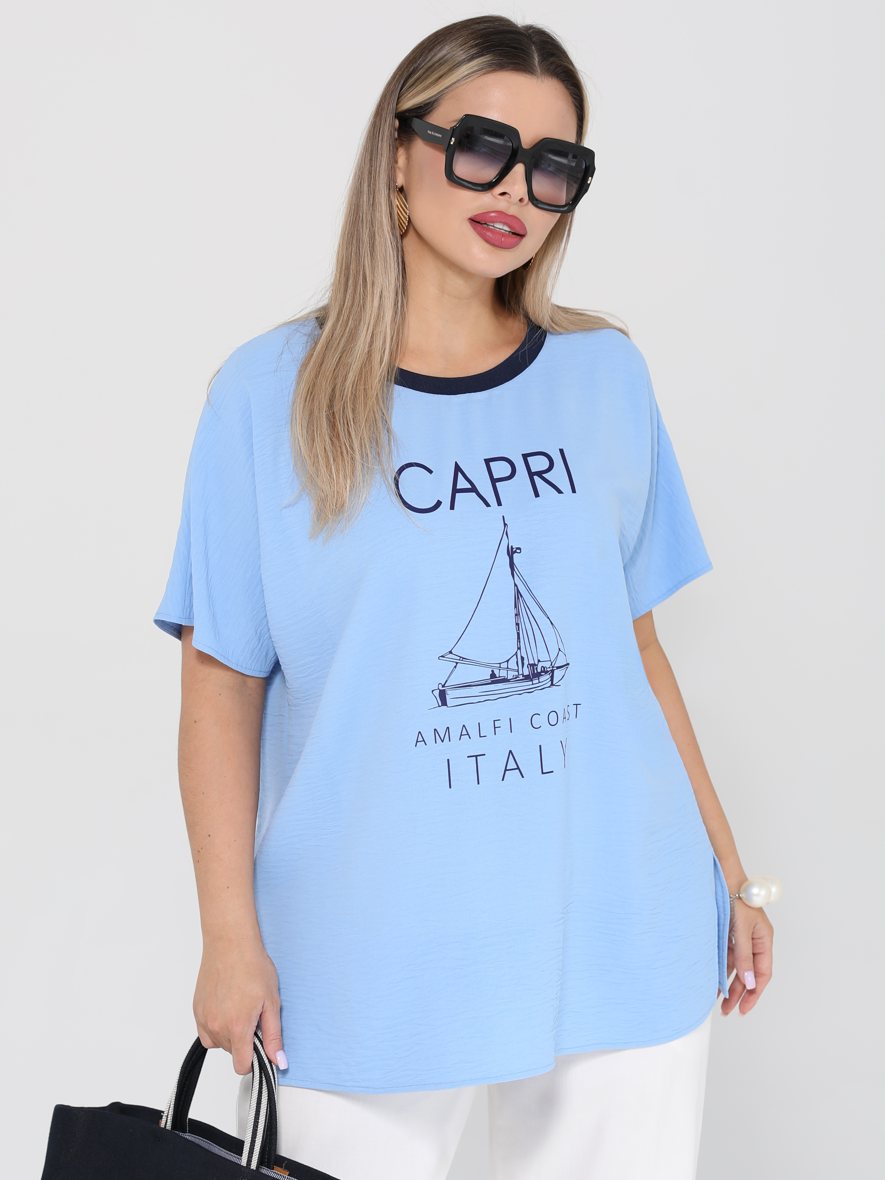 Блузка лёгкая голубая с принтом Dora(фото3)