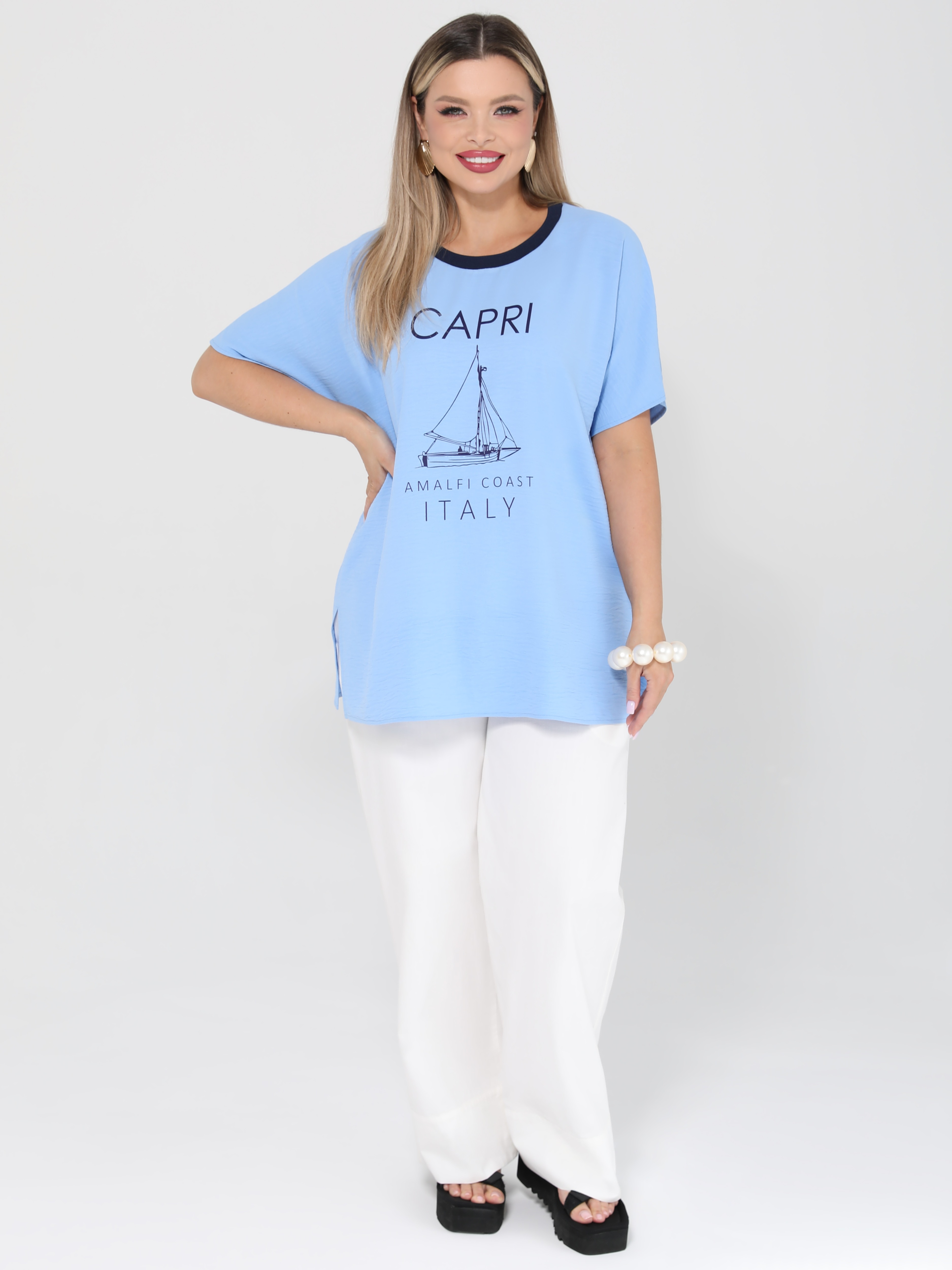 Блузка лёгкая голубая с принтом Dora(фото4)