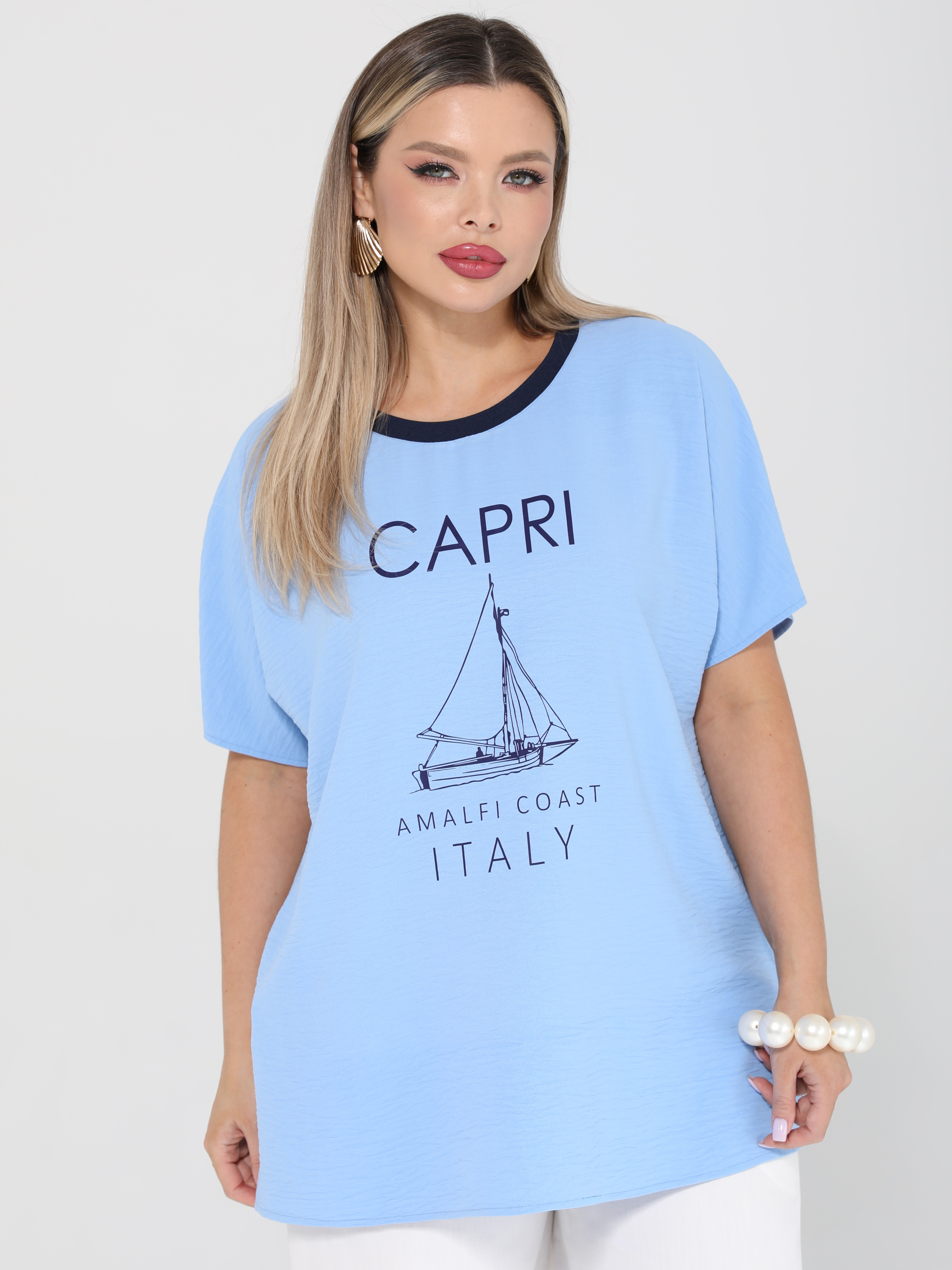 Блузка лёгкая голубая с принтом Dora(фото6)