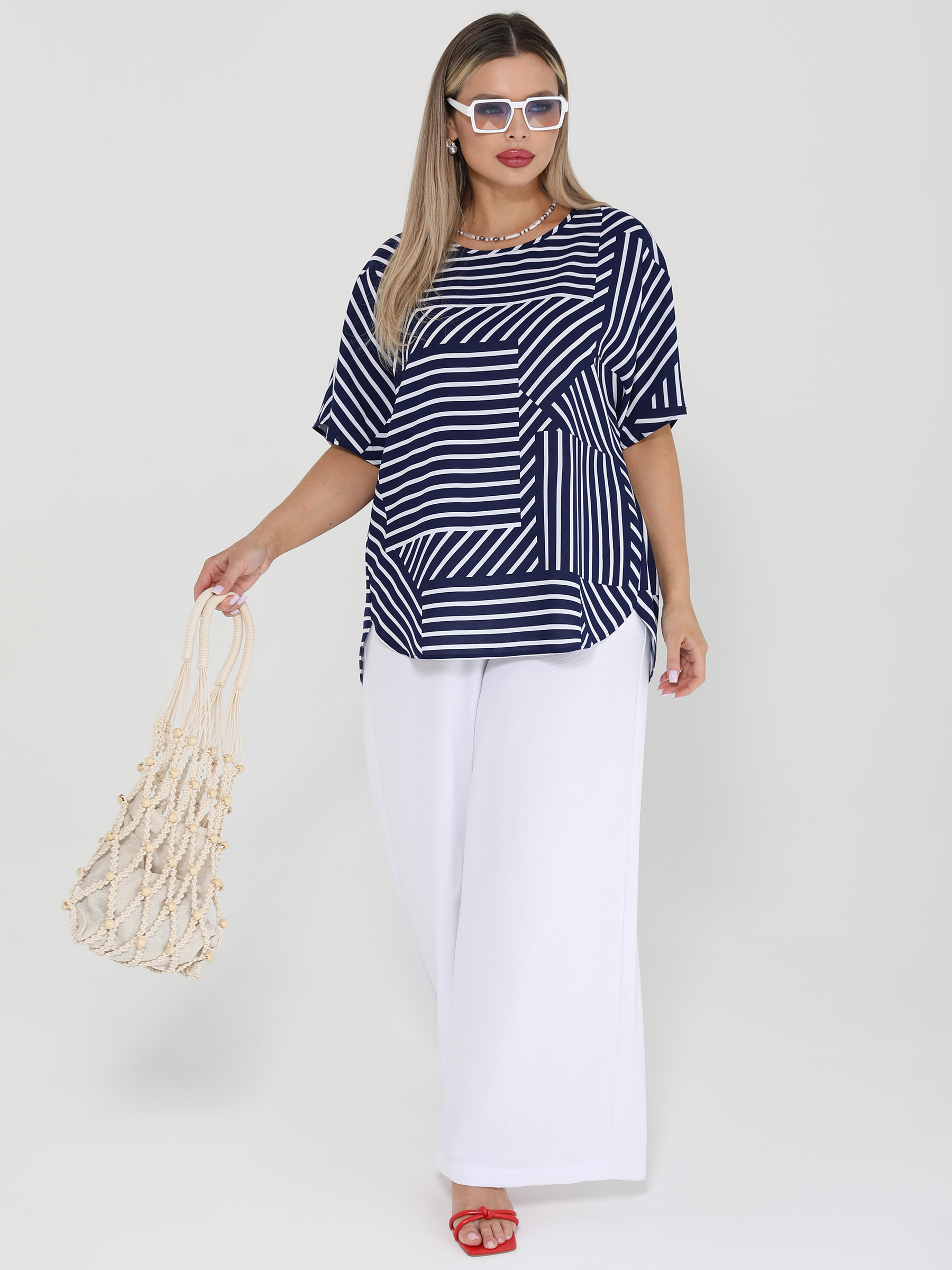 Блузка тёмно-синяя в полоску Dora(фото4)