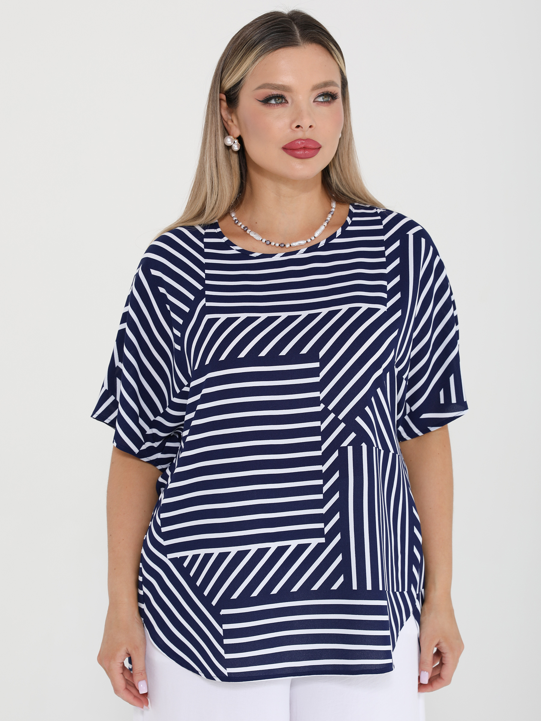 Блузка тёмно-синяя в полоску Dora(фото6)