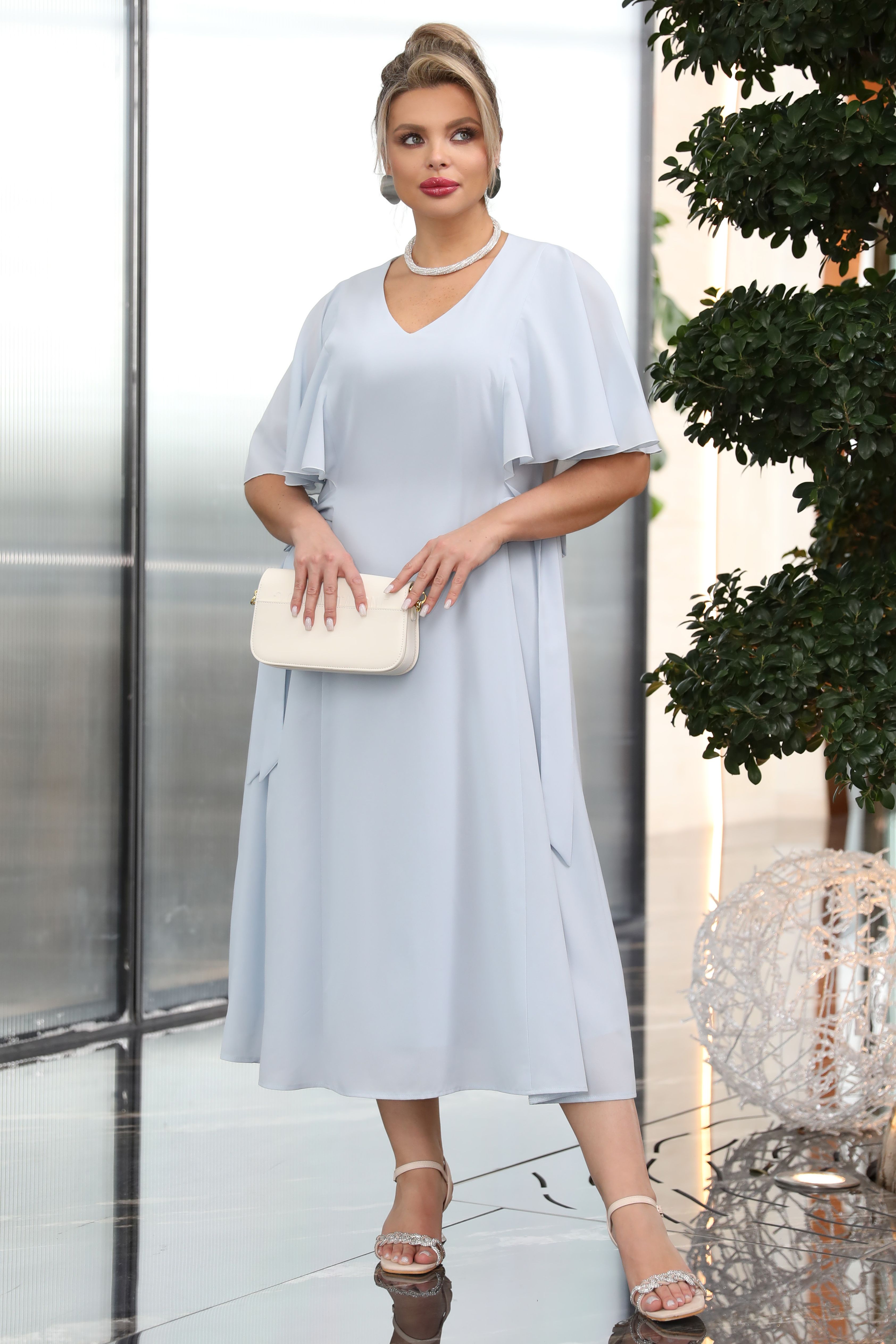 Платье длинное нежно-голубое из шифона Dora