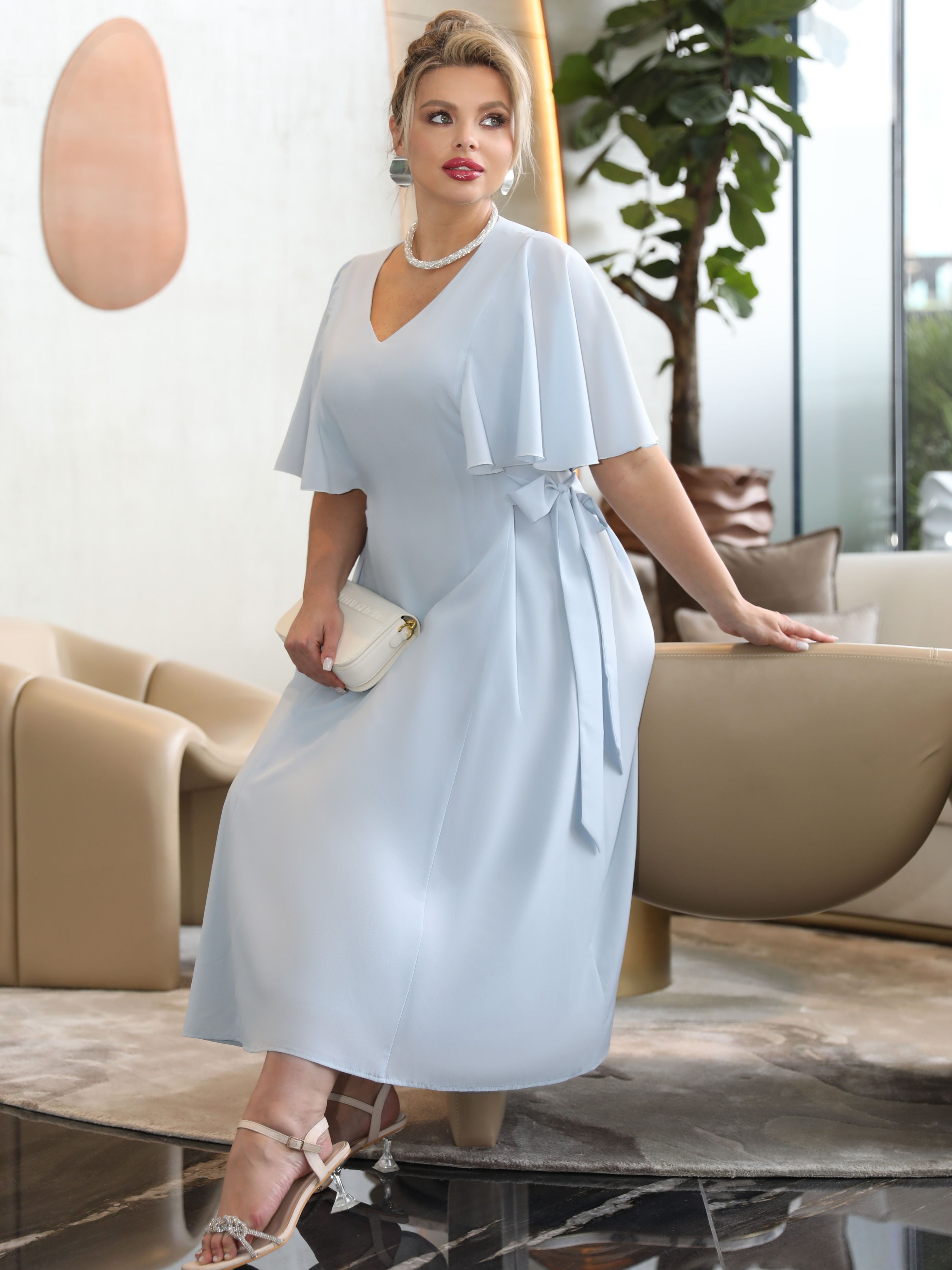 Платье длинное нежно-голубое из шифона Dora(фото4)