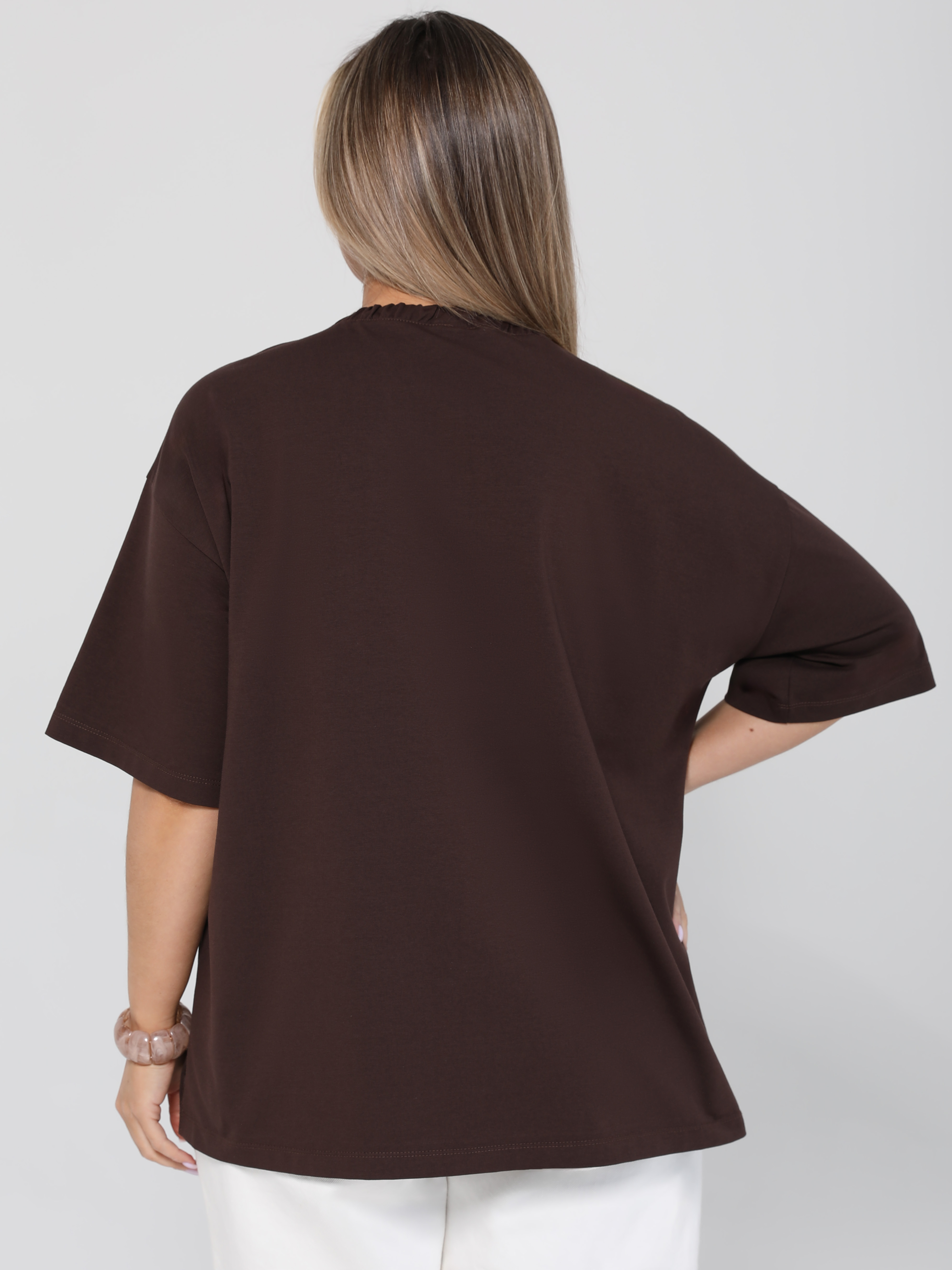 Футболка трикотажная шоколадного цвета с принтом Dora(фото8)