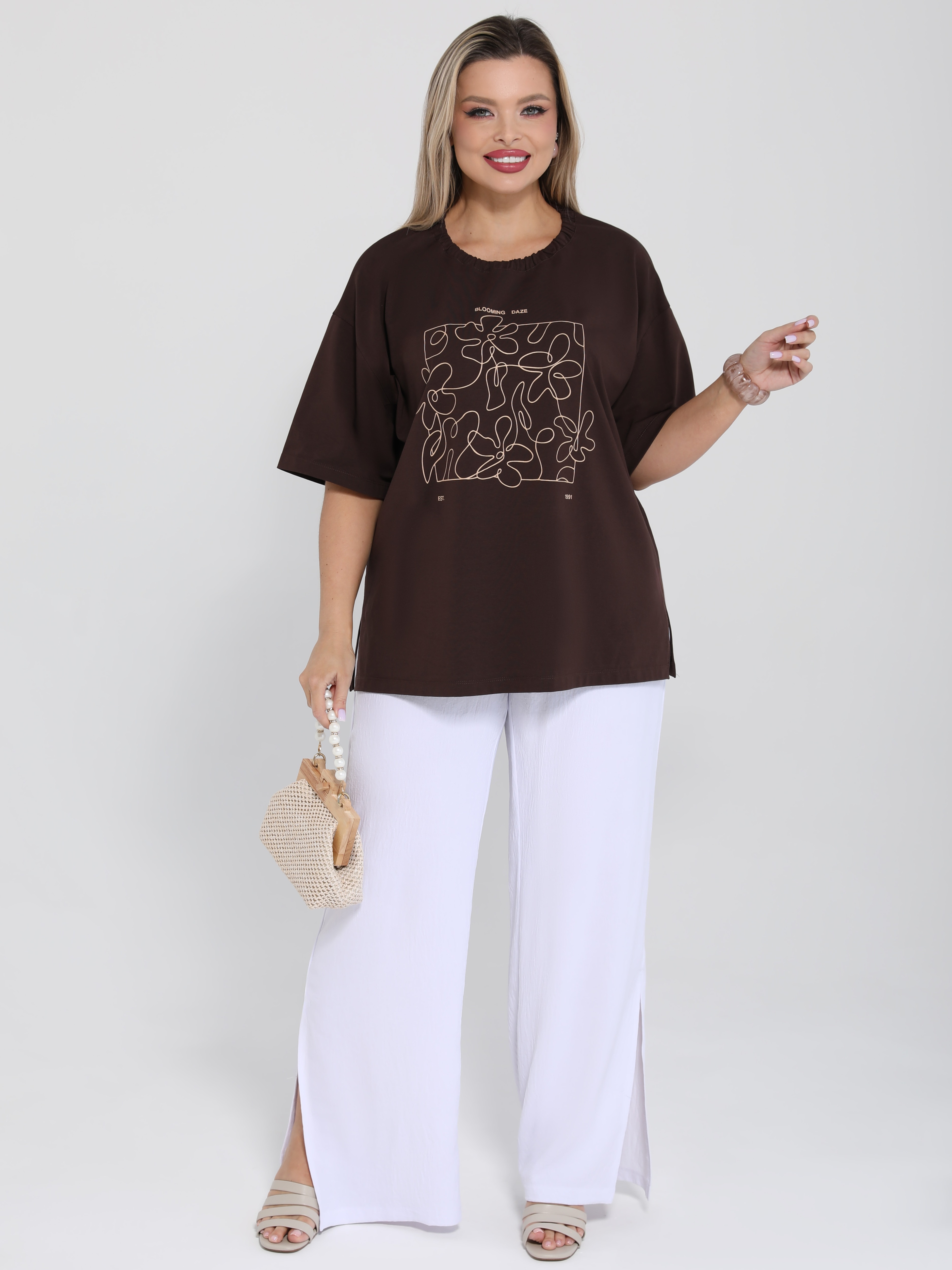 Футболка трикотажная коричневого цвета с принтом Dora(фото5)