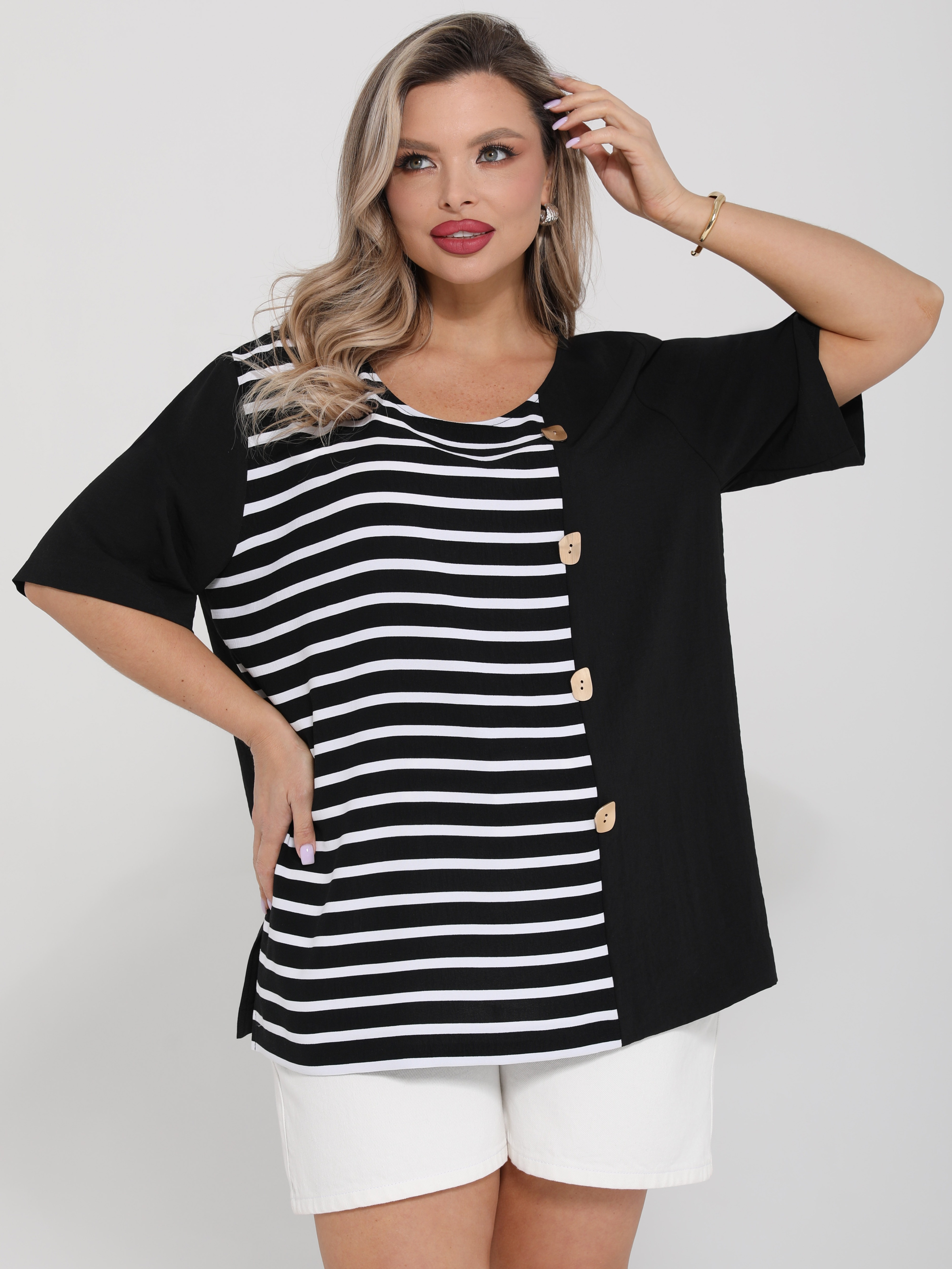 Блузка чёрная в полоску Dora(фото6)