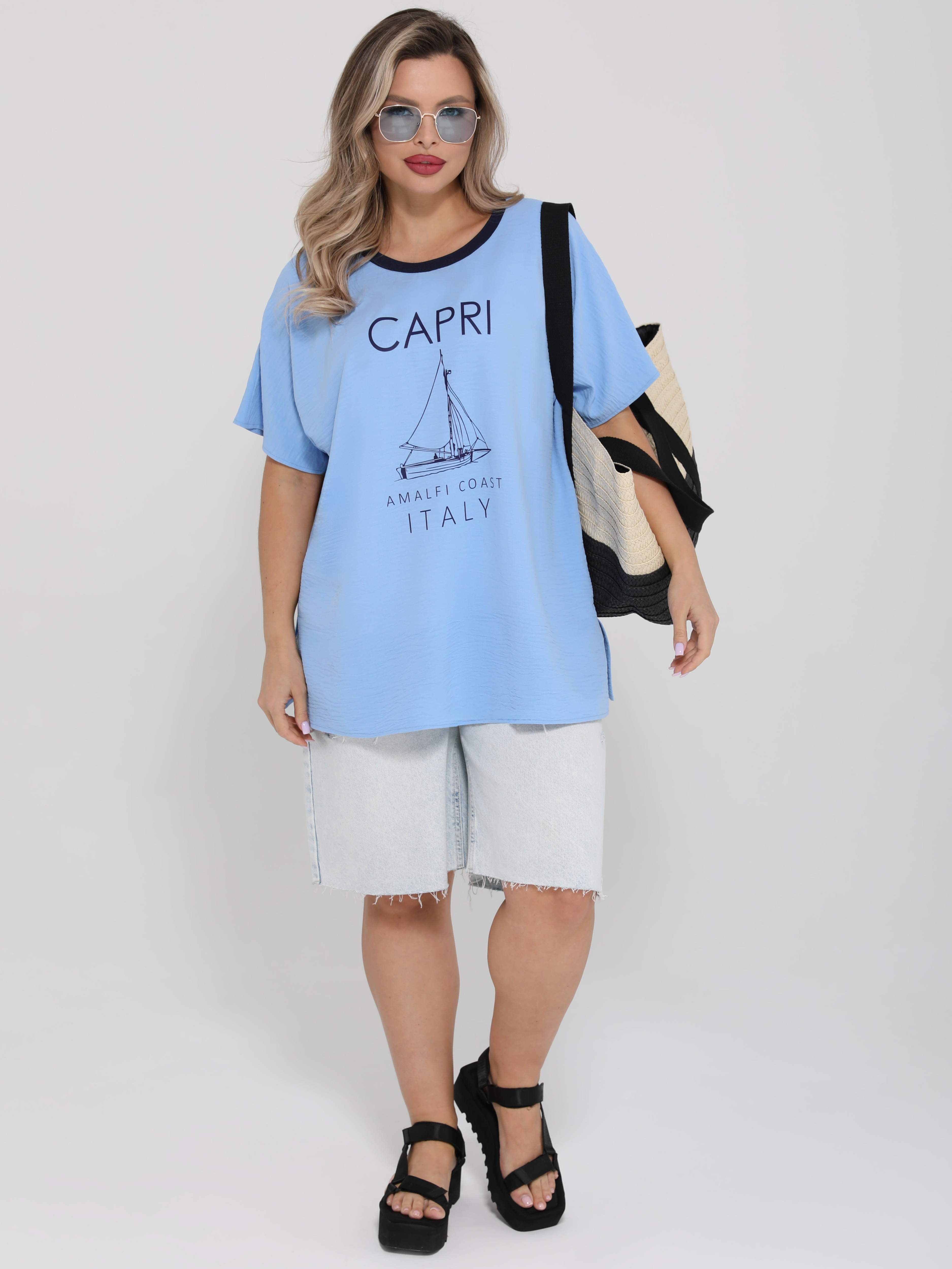 Блузка лёгкая голубая с принтом Dora(фото2)