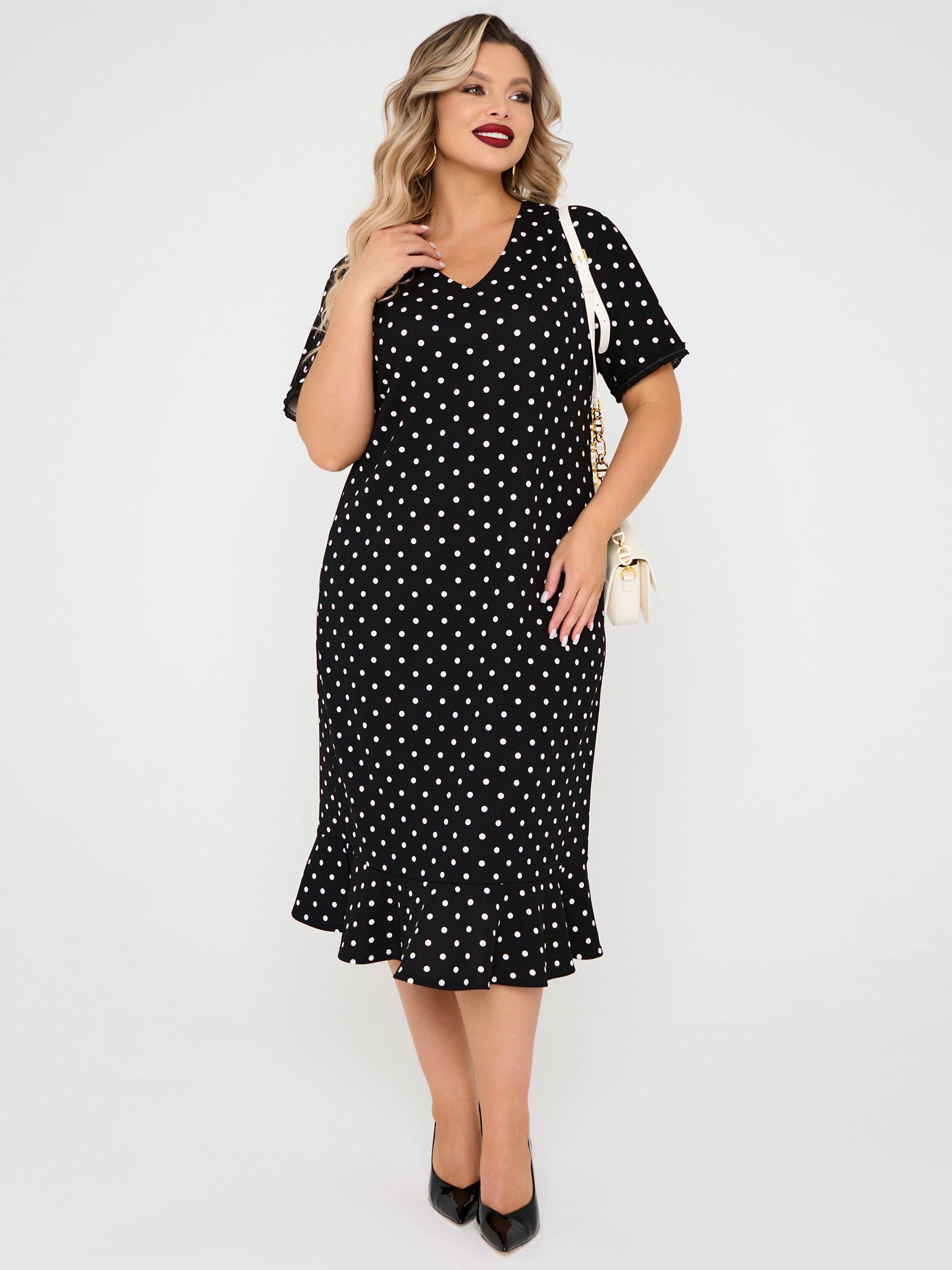 Платье чёрное из трикотажа в горошек Dora(фото5)