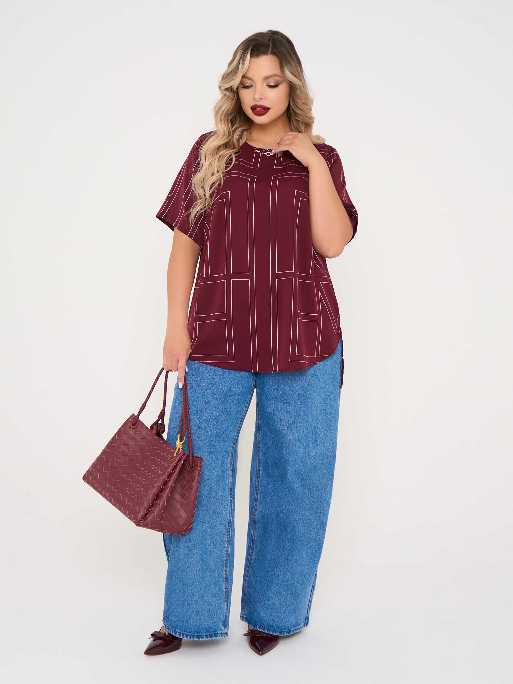 Блузка бордовая с принтом Dora(фото6)