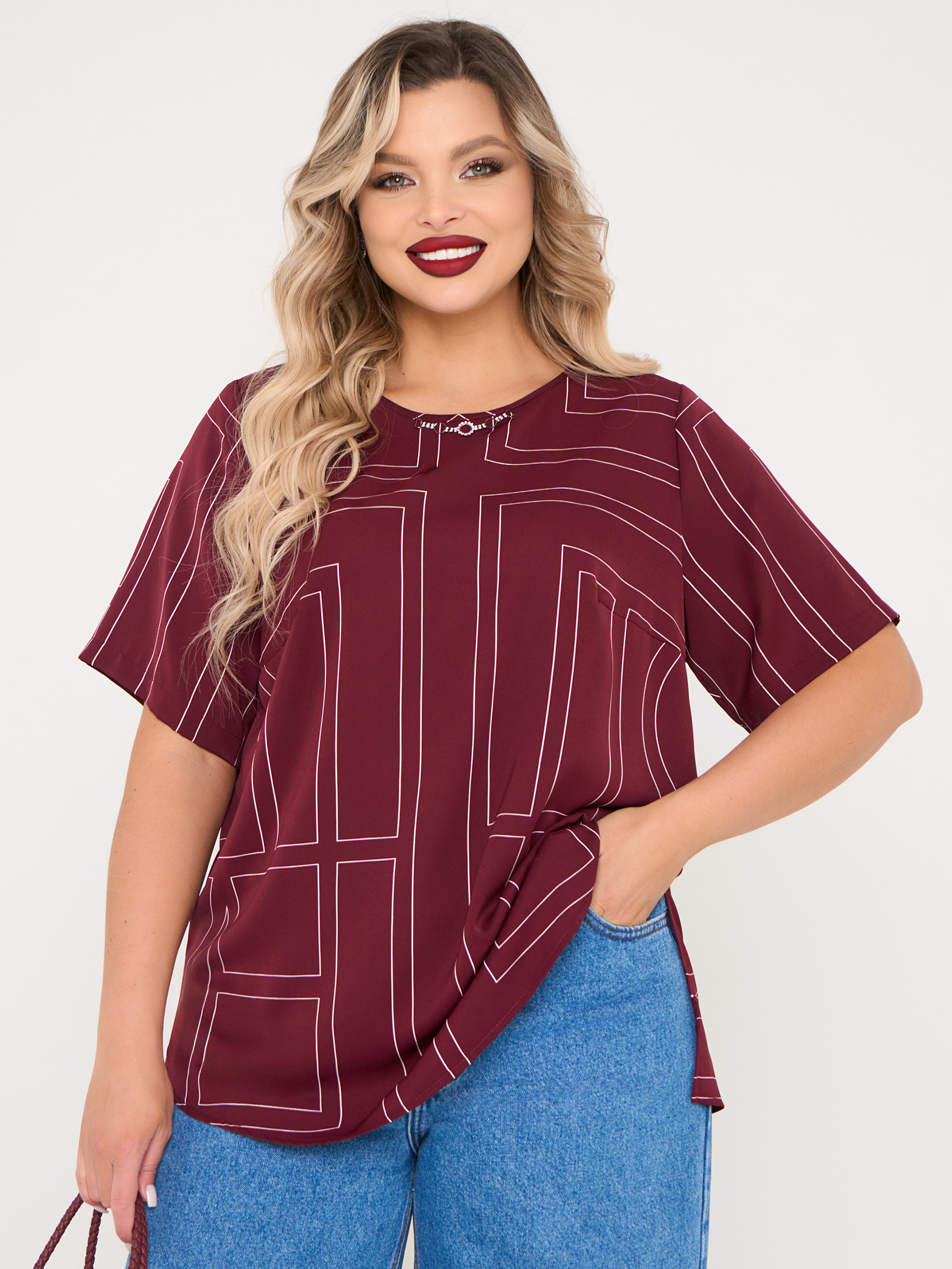 Блузка бордовая с принтом Dora(фото8)