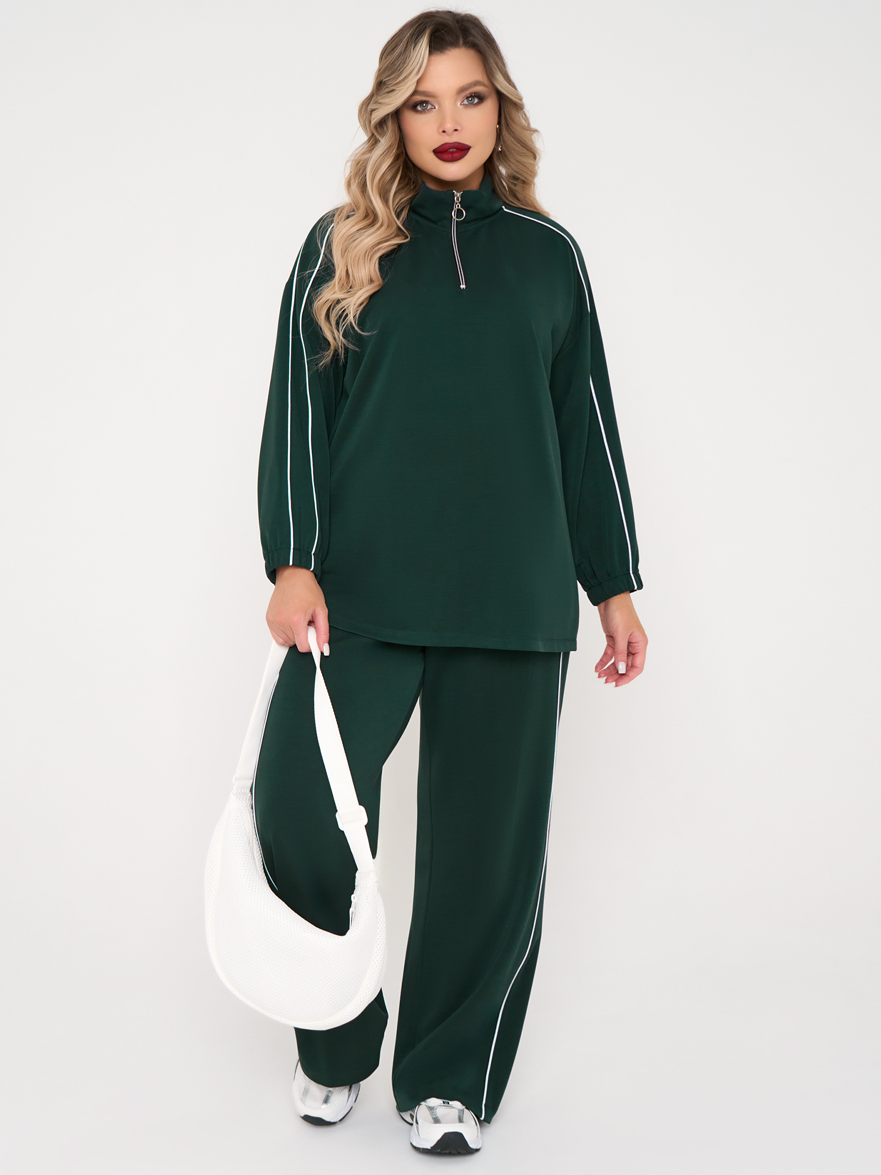 Брюки трикотажные тёмно-зелёные с карманами Dora(фото2)