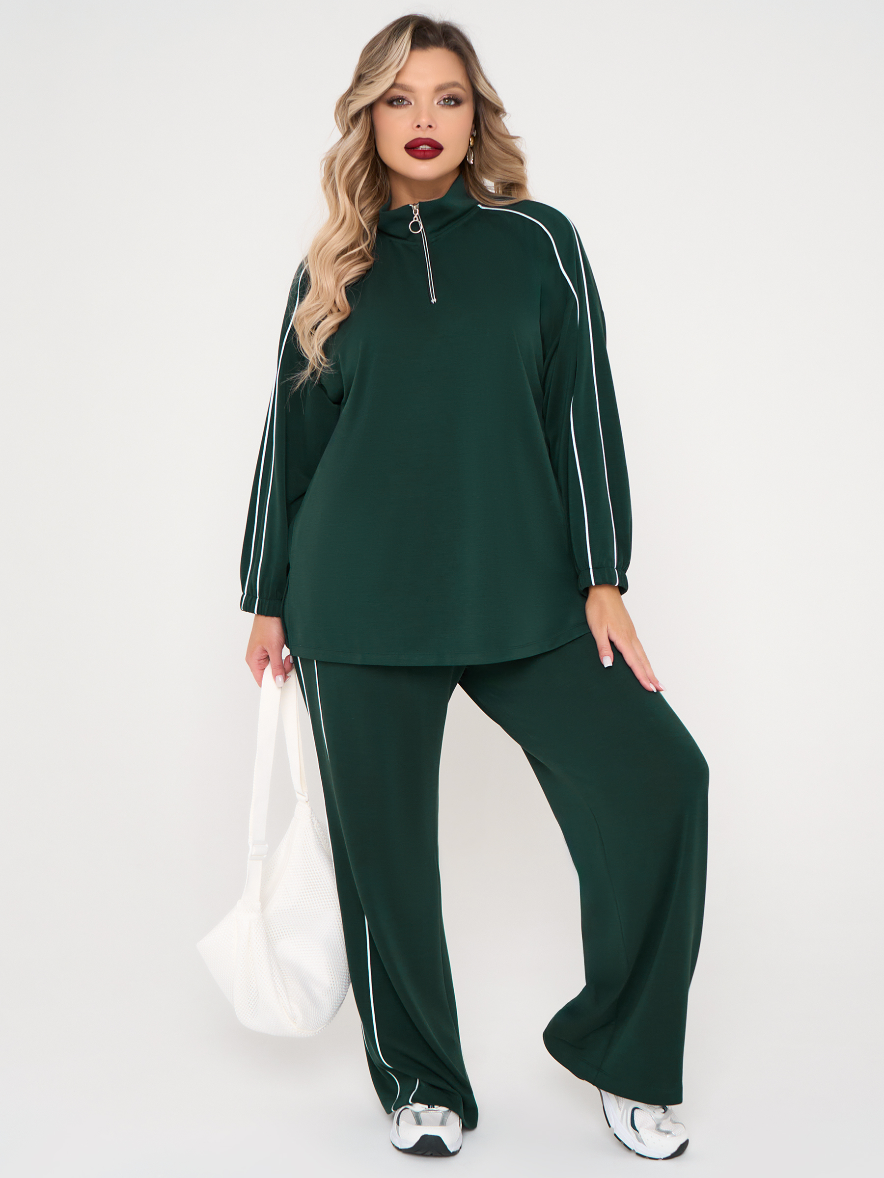 Брюки трикотажные тёмно-зелёные с карманами Dora(фото4)