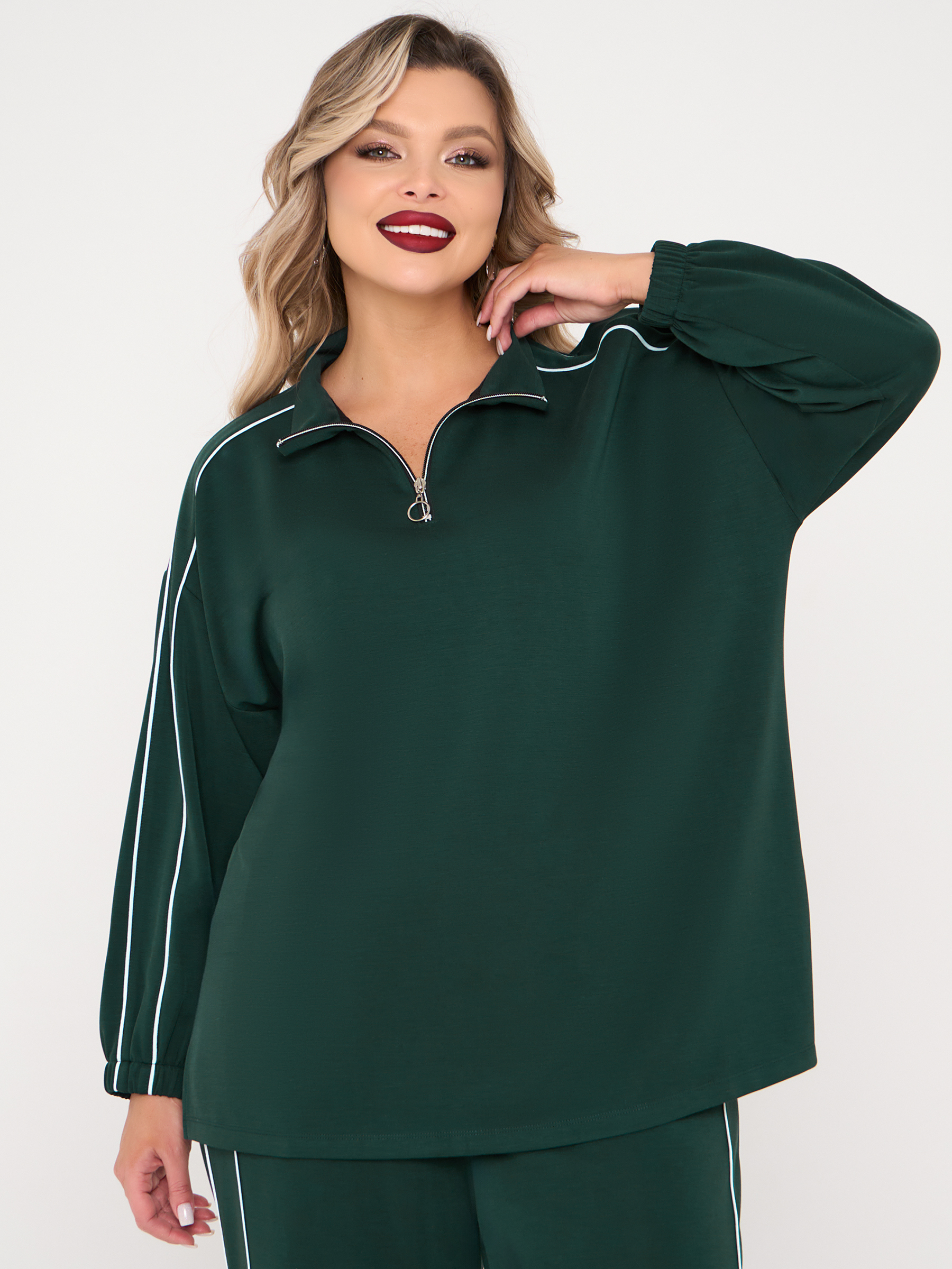 Джемпер из трикотажа тёмно-зелёного цвета Dora(фото8)