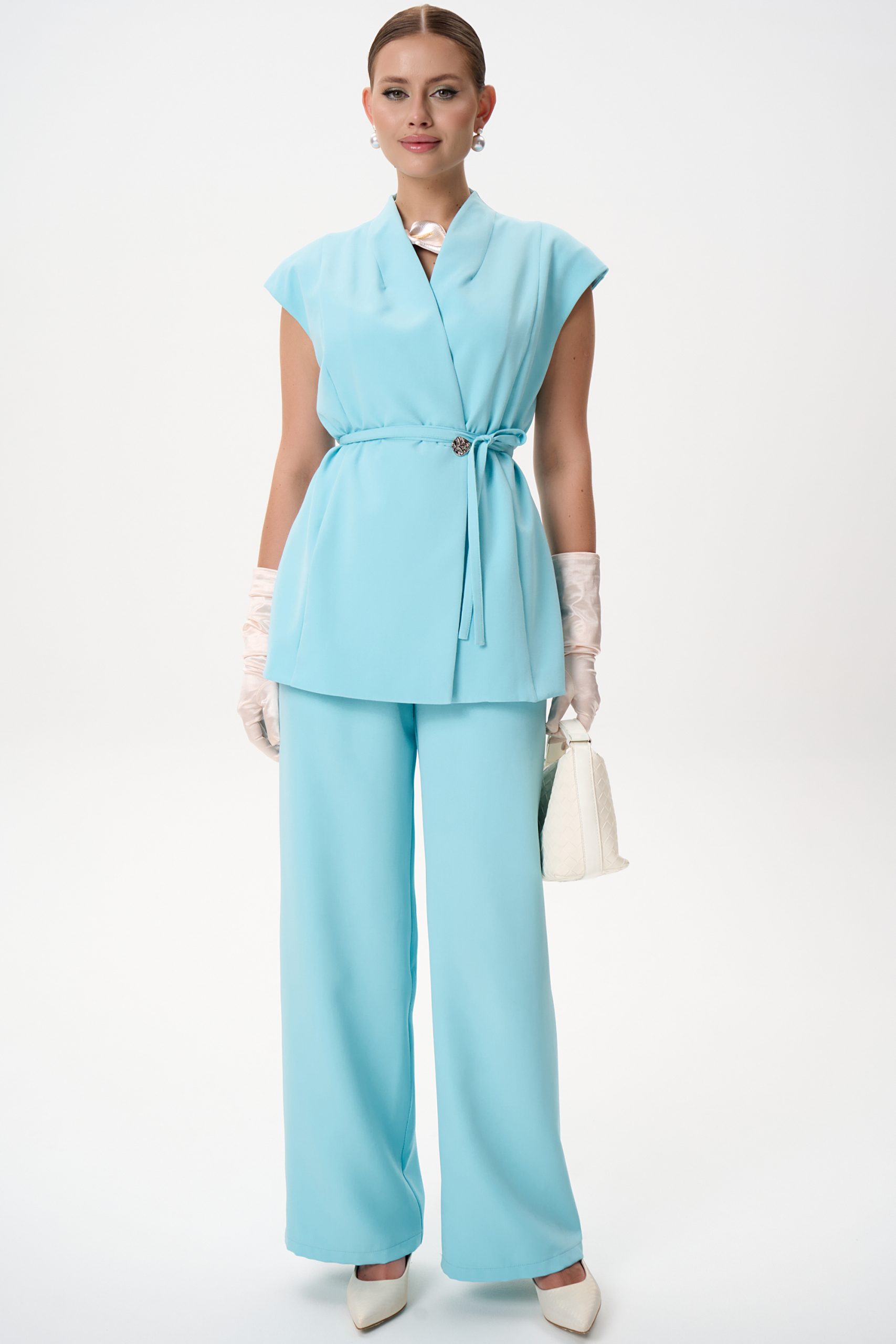 Костюм цвета Тиффани с брюками Elza(фото13)