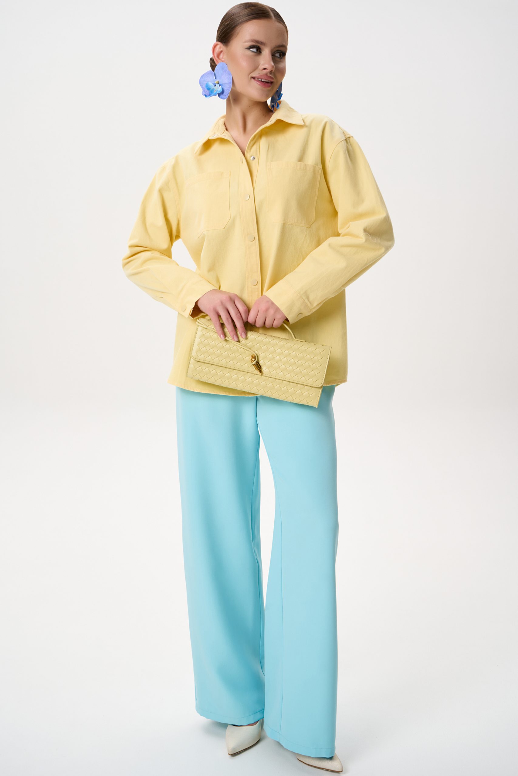 Рубашка джинсовая жёлтого цвета Elza(фото10)