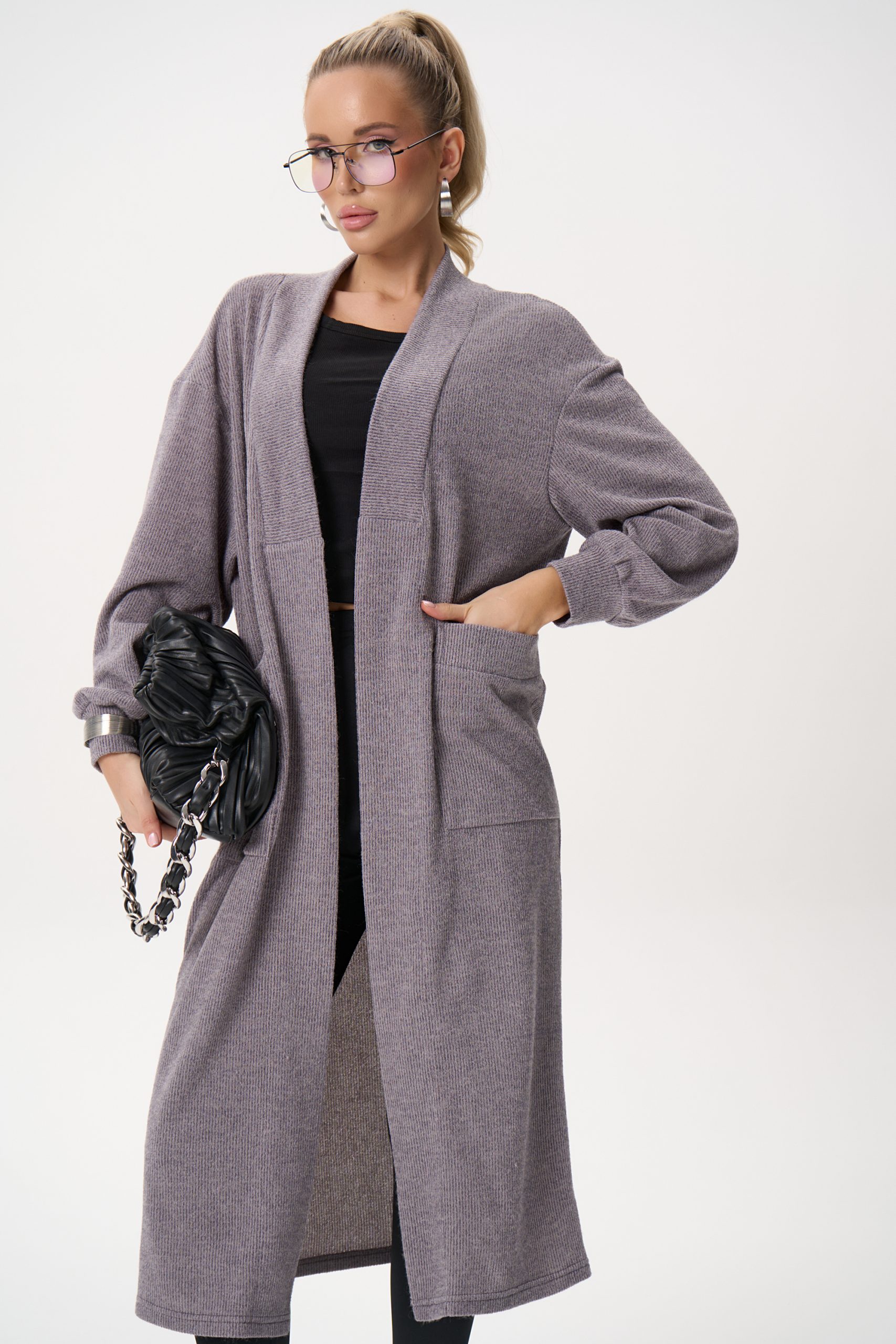 Кардиган серый удлинённый Elza