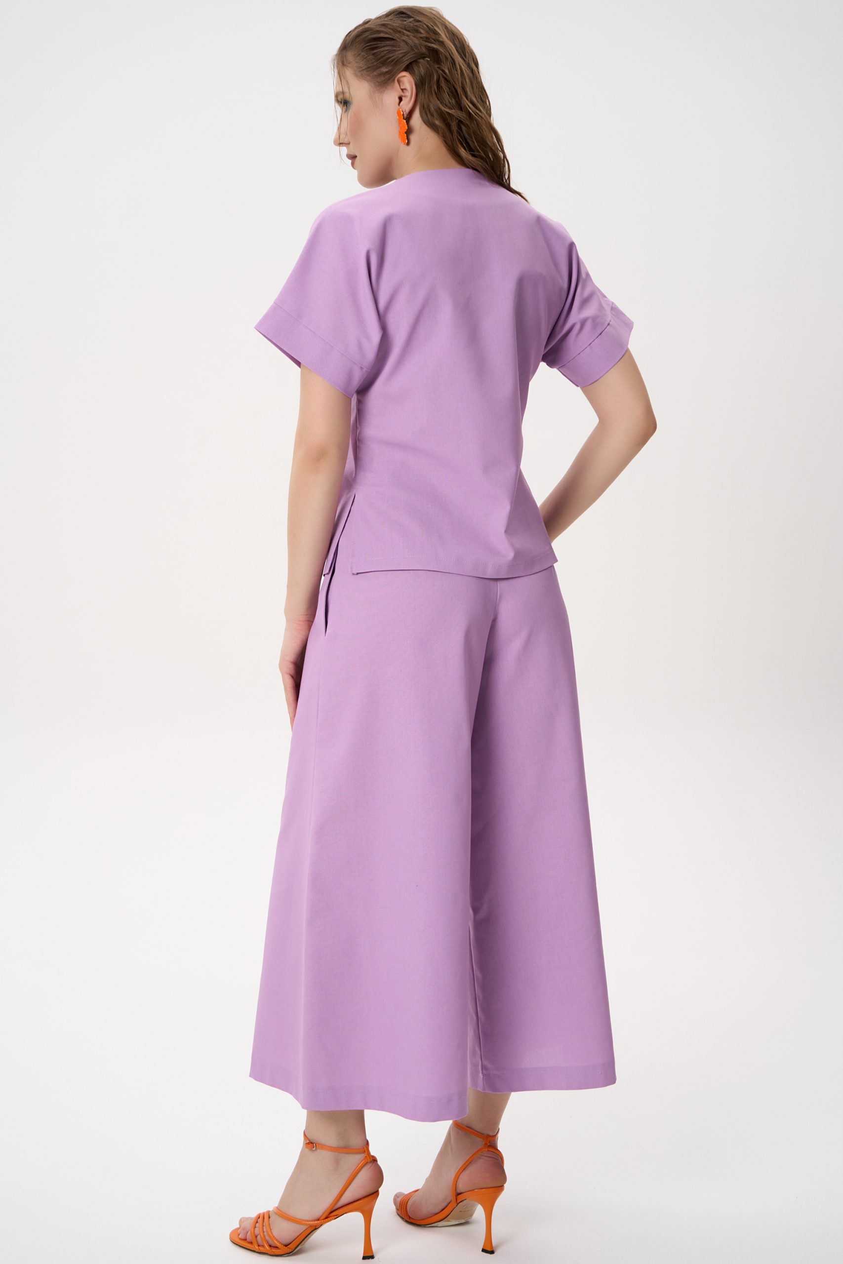 Костюм льняной сиреневый с брюками Elza(фото12)
