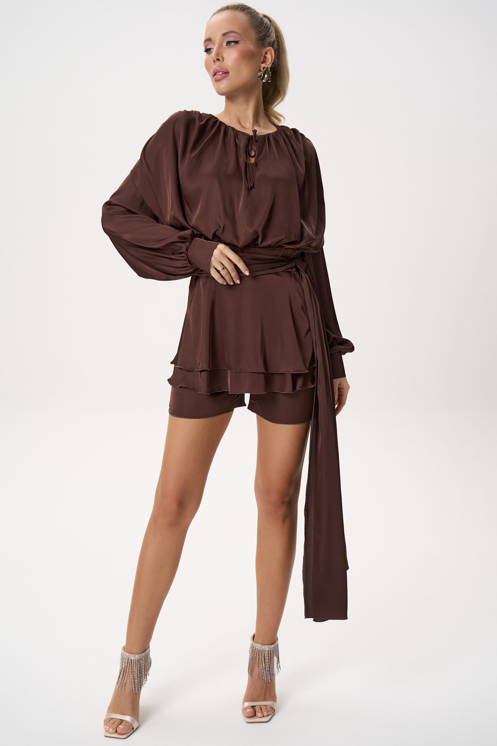 Платье мини шоколадного цвета оригинальное Elza(фото6)