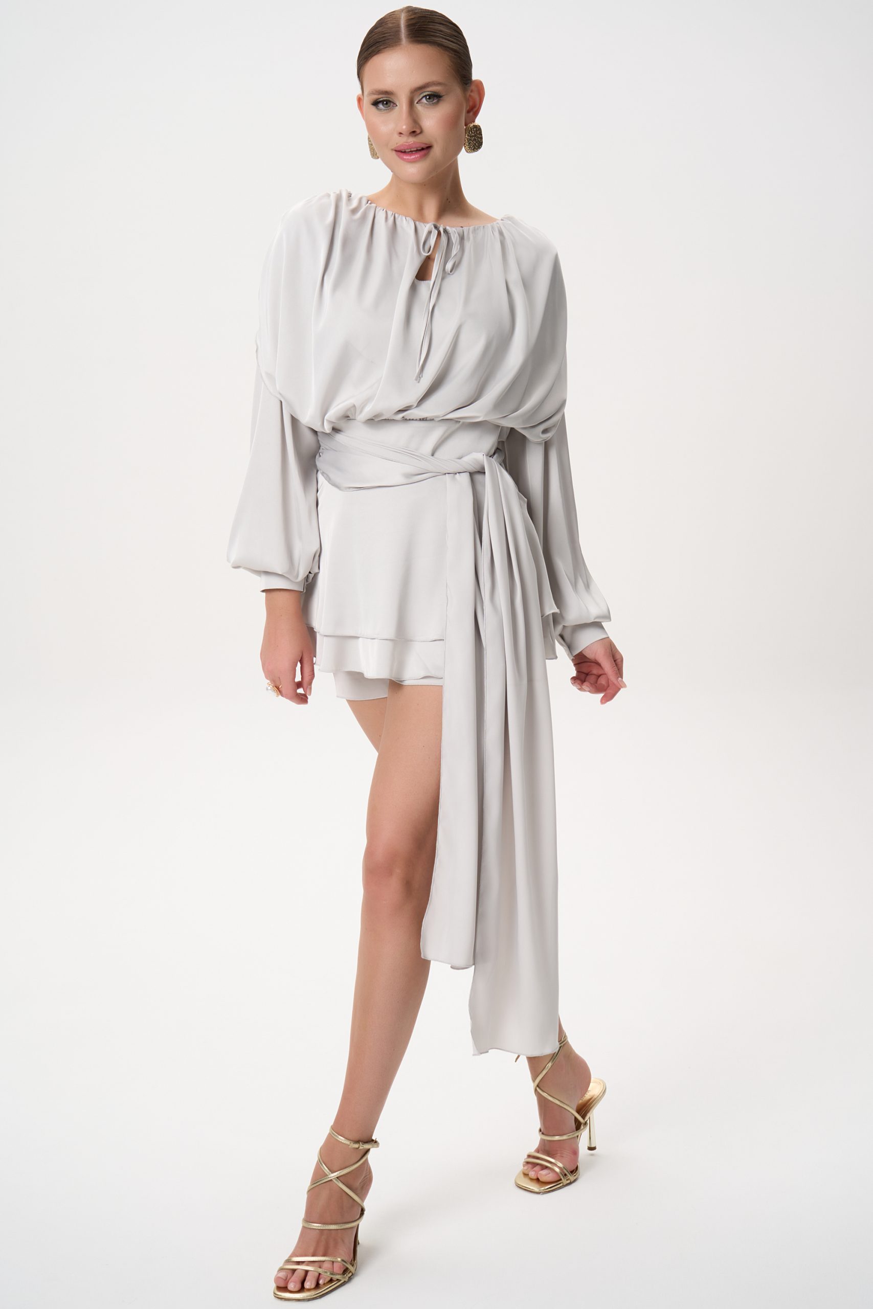 Платье мини жемчужного цвета оригинальное Elza(фото3)