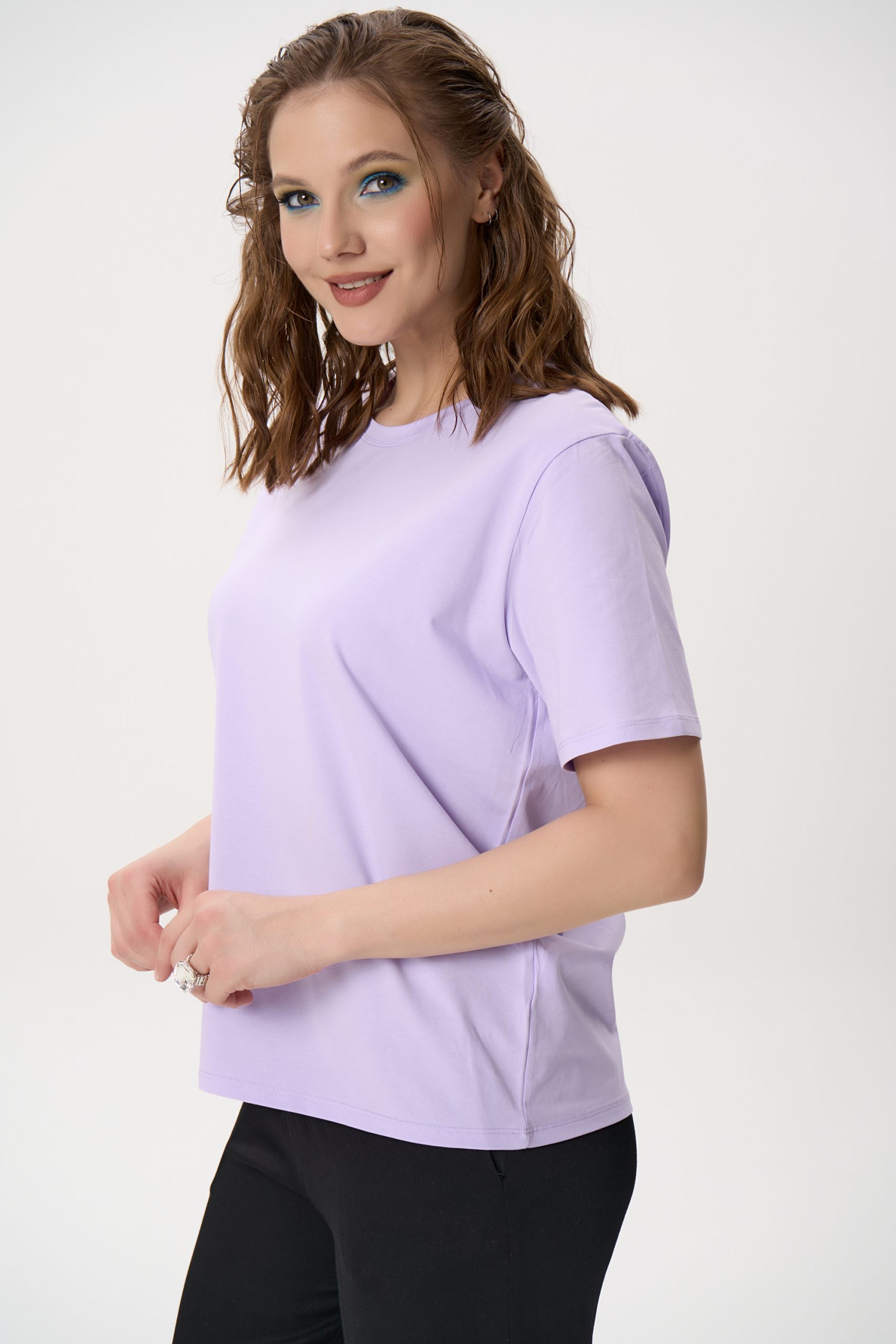 Футболка сиреневая из плотного хлопка Elza(фото4)