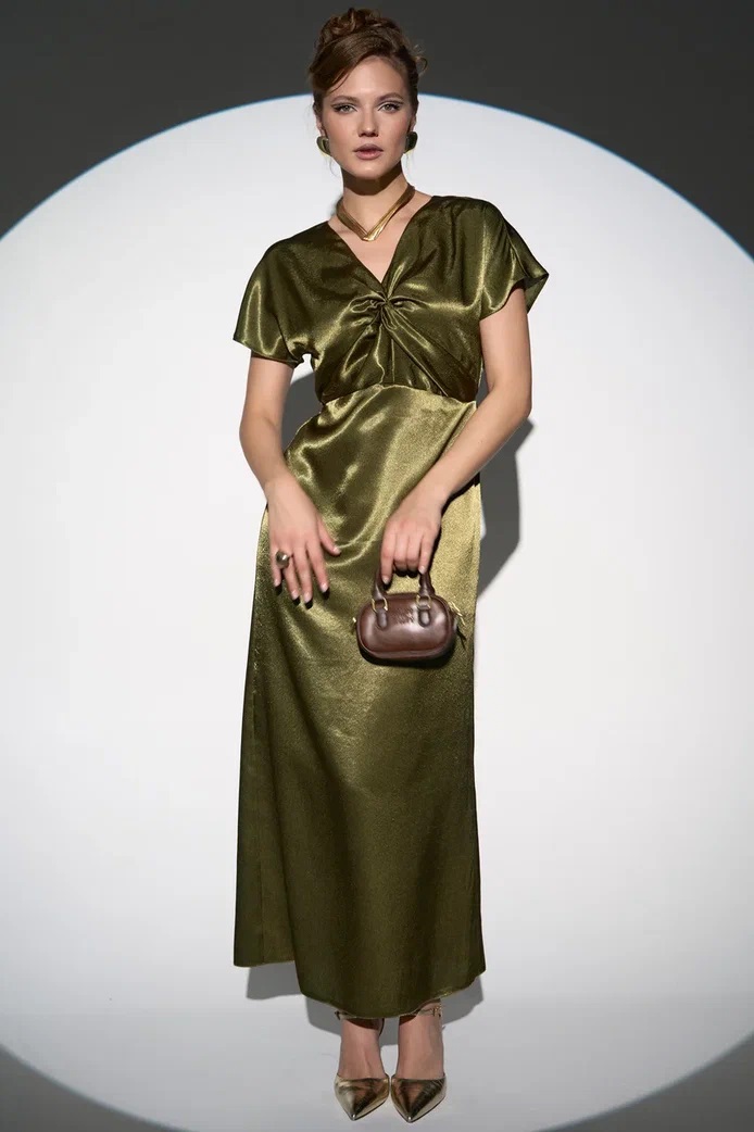 Платье вечернее макси в глубоком оливковом оттенке Elza(фото2)