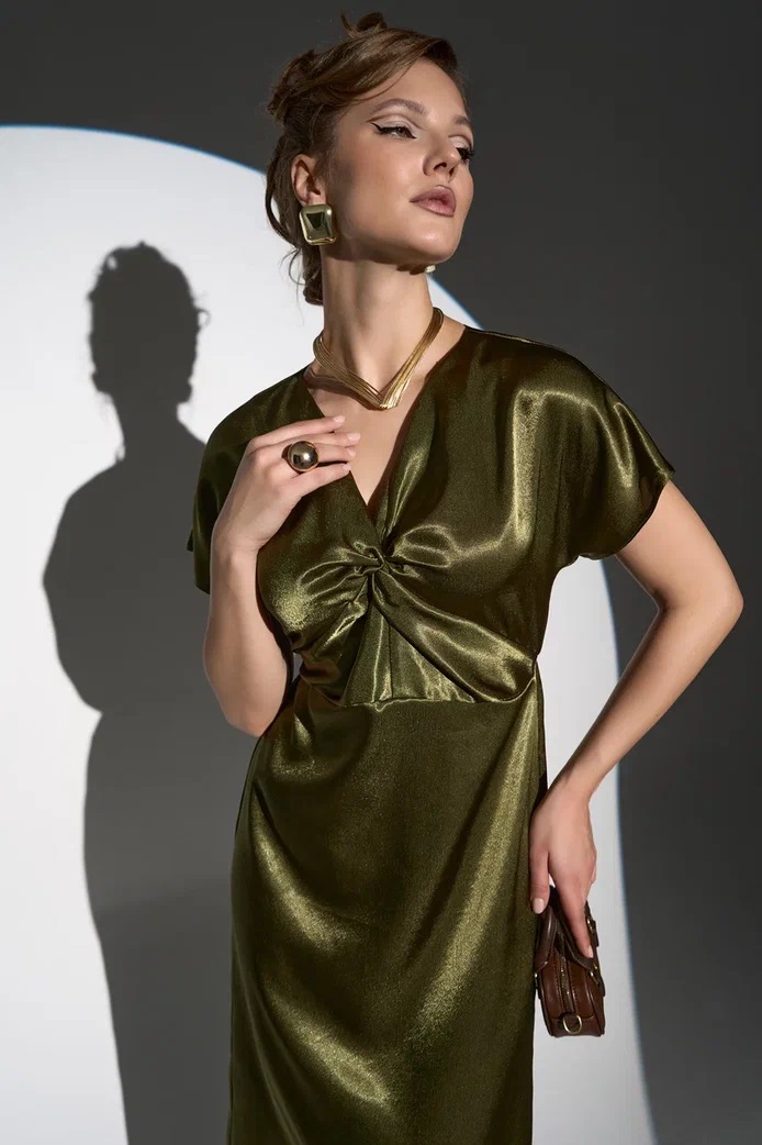 Платье вечернее макси в глубоком оливковом оттенке Elza(фото3)