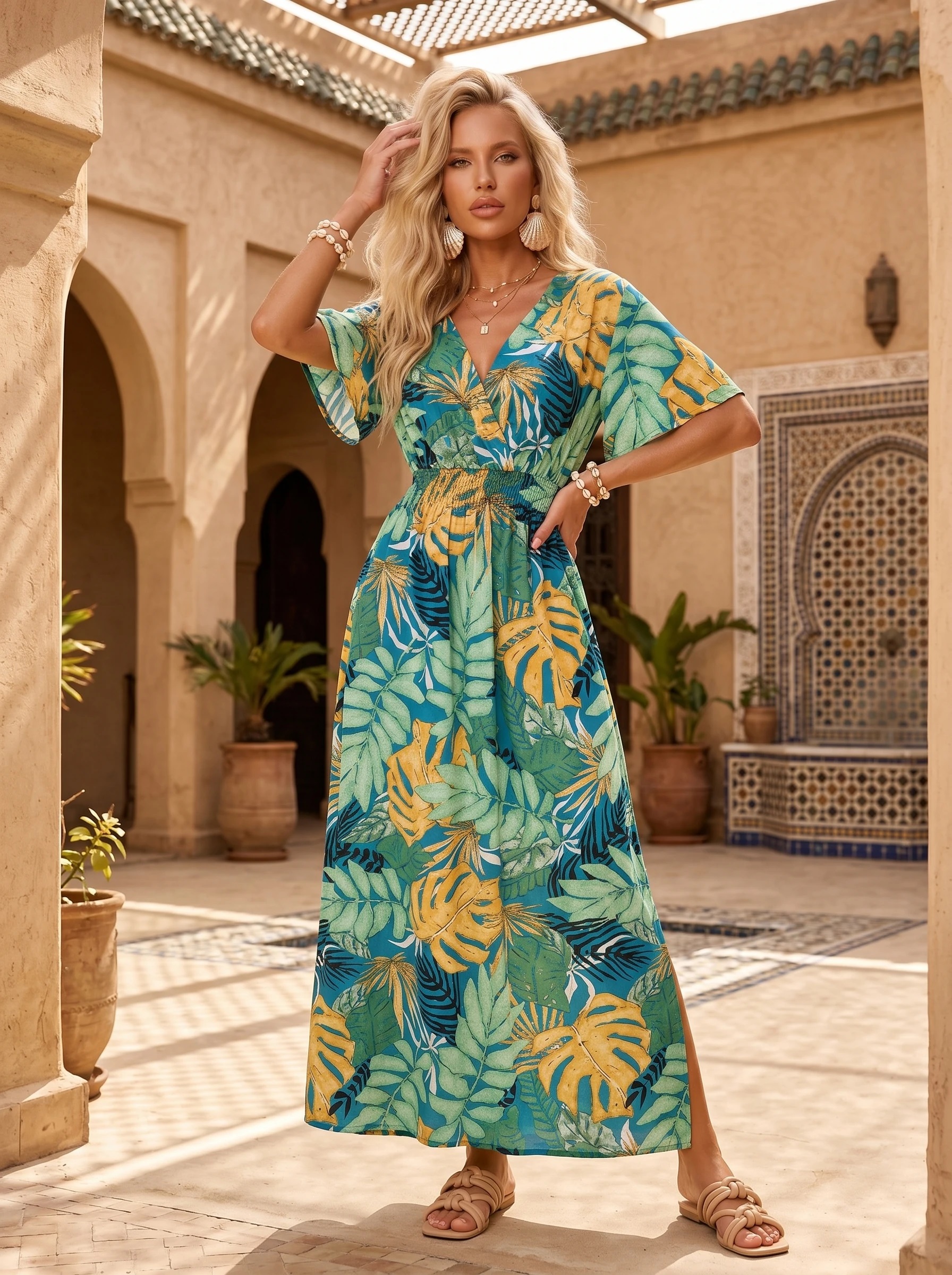 Платье длинное лёгкое с коротким расклешенным рукавом Jetty(фото2)