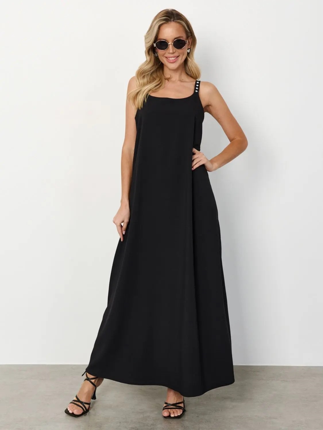 Сарафан макси чёрное на бретелях Jetty(фото5)