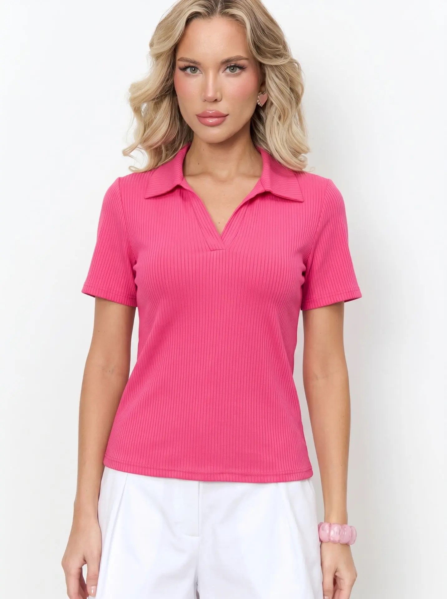 Джемпер-поло трикотажный розового цвета Jetty(фото4)