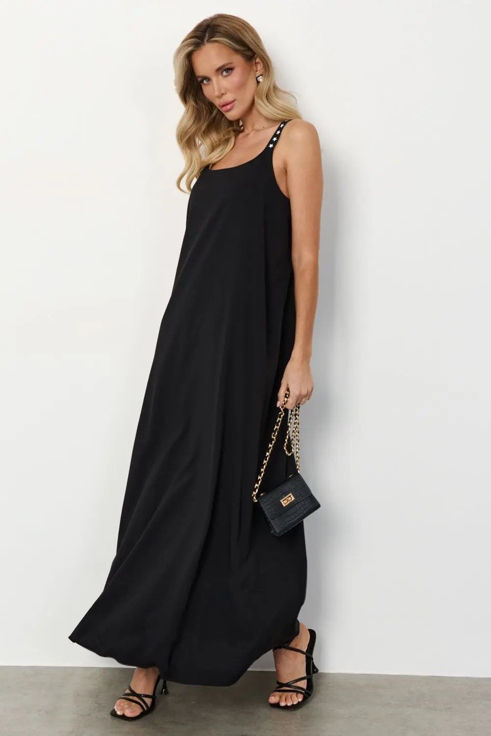 Сарафан макси чёрное на бретелях Jetty