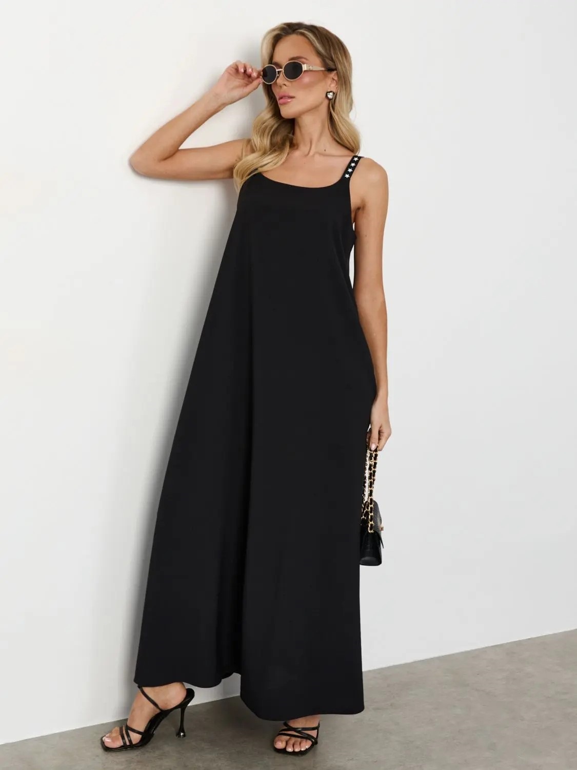 Сарафан макси чёрное на бретелях Jetty(фото2)